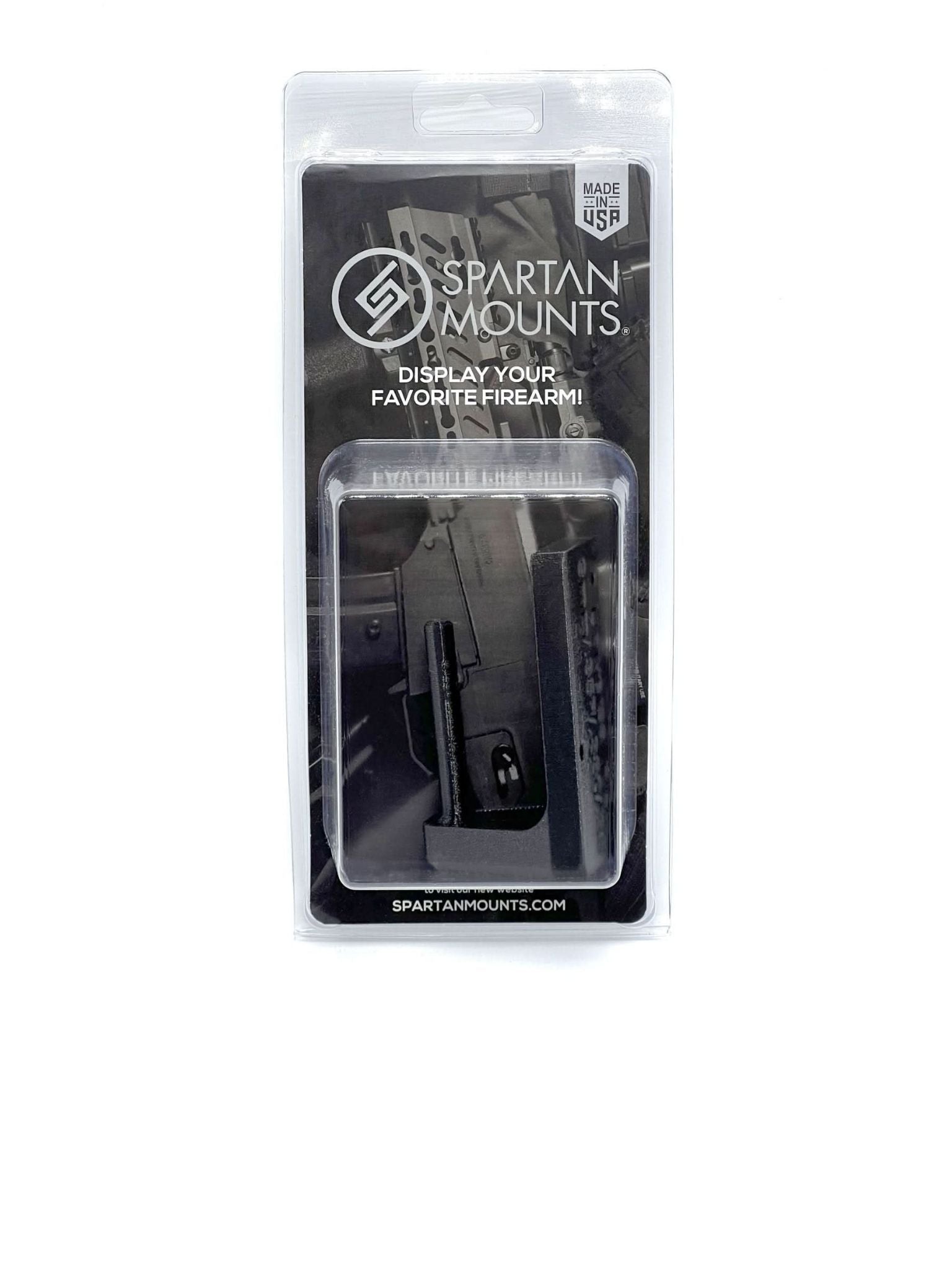 Spartan Mounts firearm display mount packaging on a white background