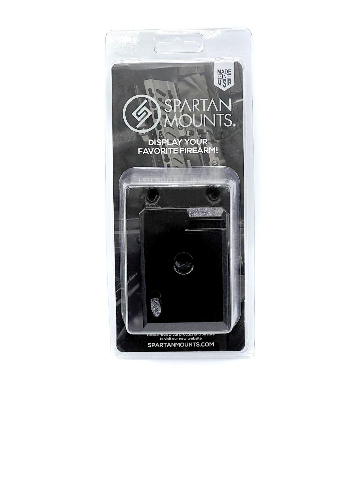 Spartan Mounts firearm display mount packaging on a white background