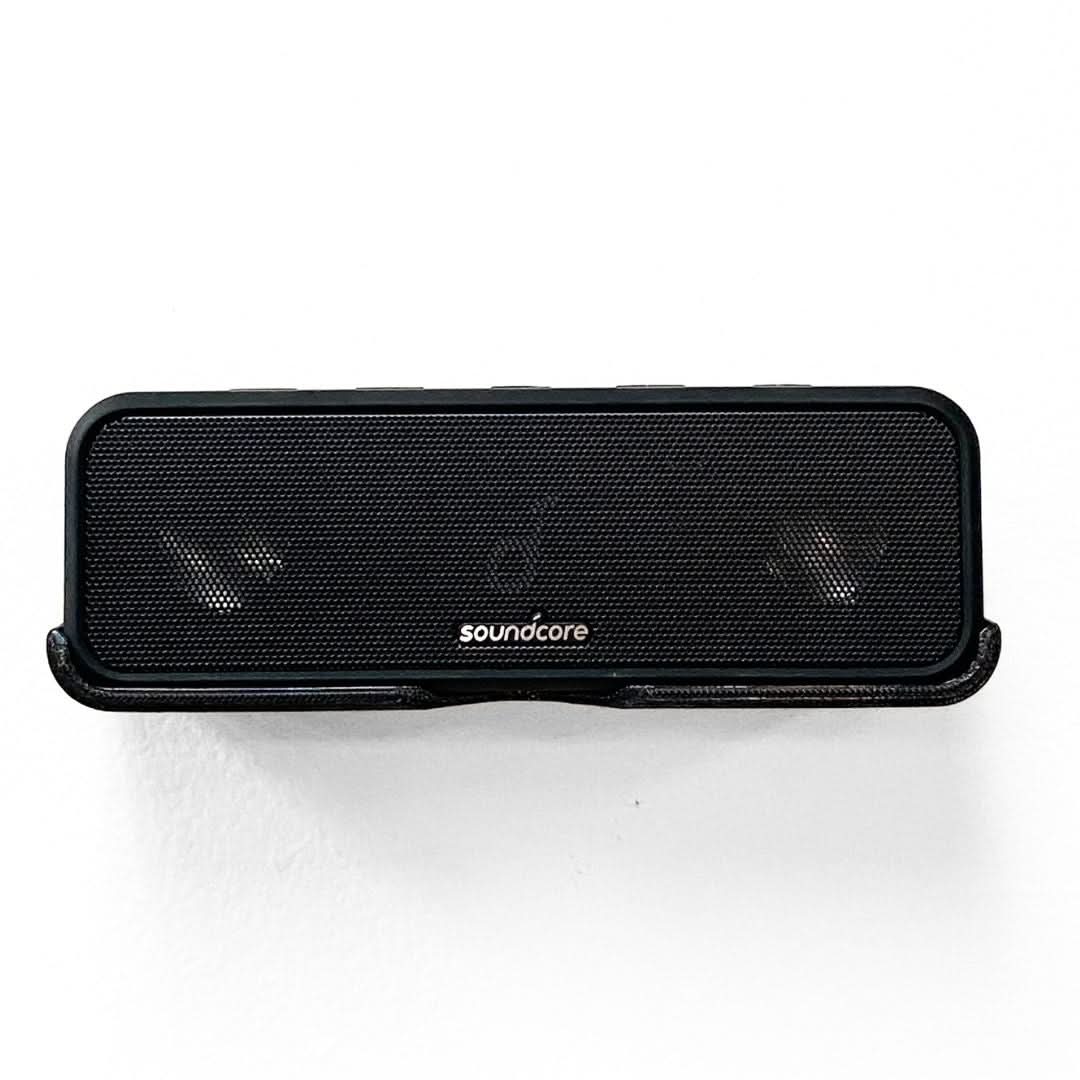 Anker Soundcore 3 speaker shown mounted on the Spartan Mounts wall mount for a clean, space-saving setup