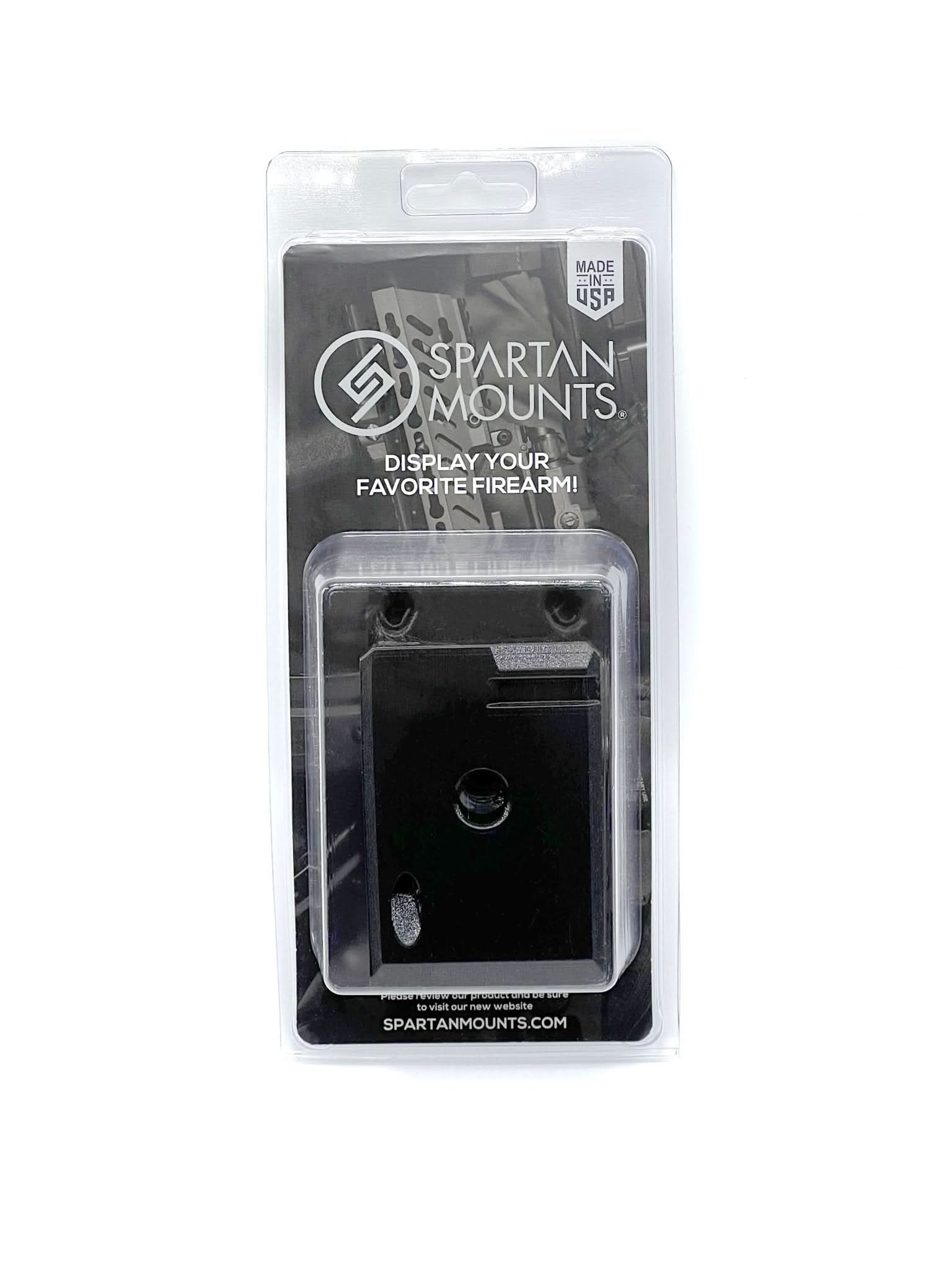 Spartan Mounts AR-15 + PMAG wall mount shown in retail packaging