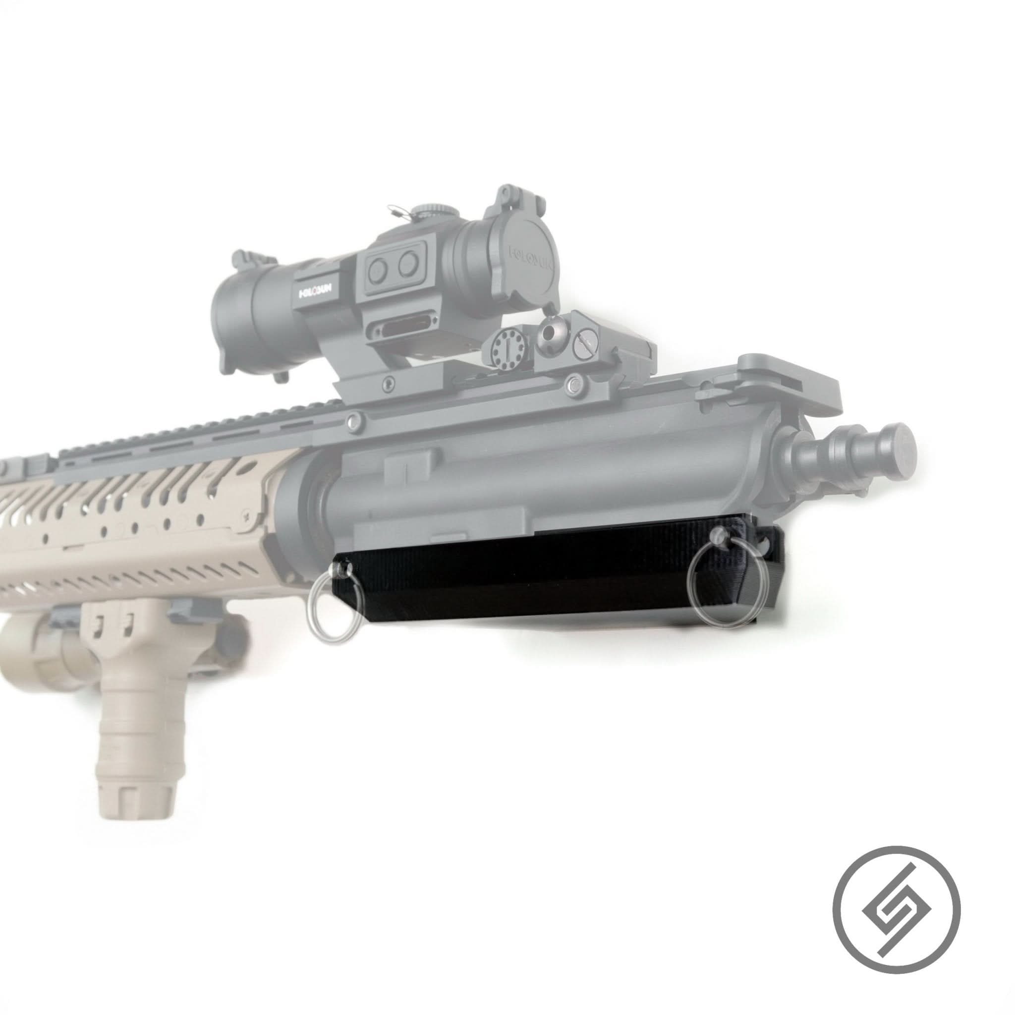 AR-15 upper receiver shown mounted on the Spartan Mounts pin-lock wall hook for organized, off-the-floor storage