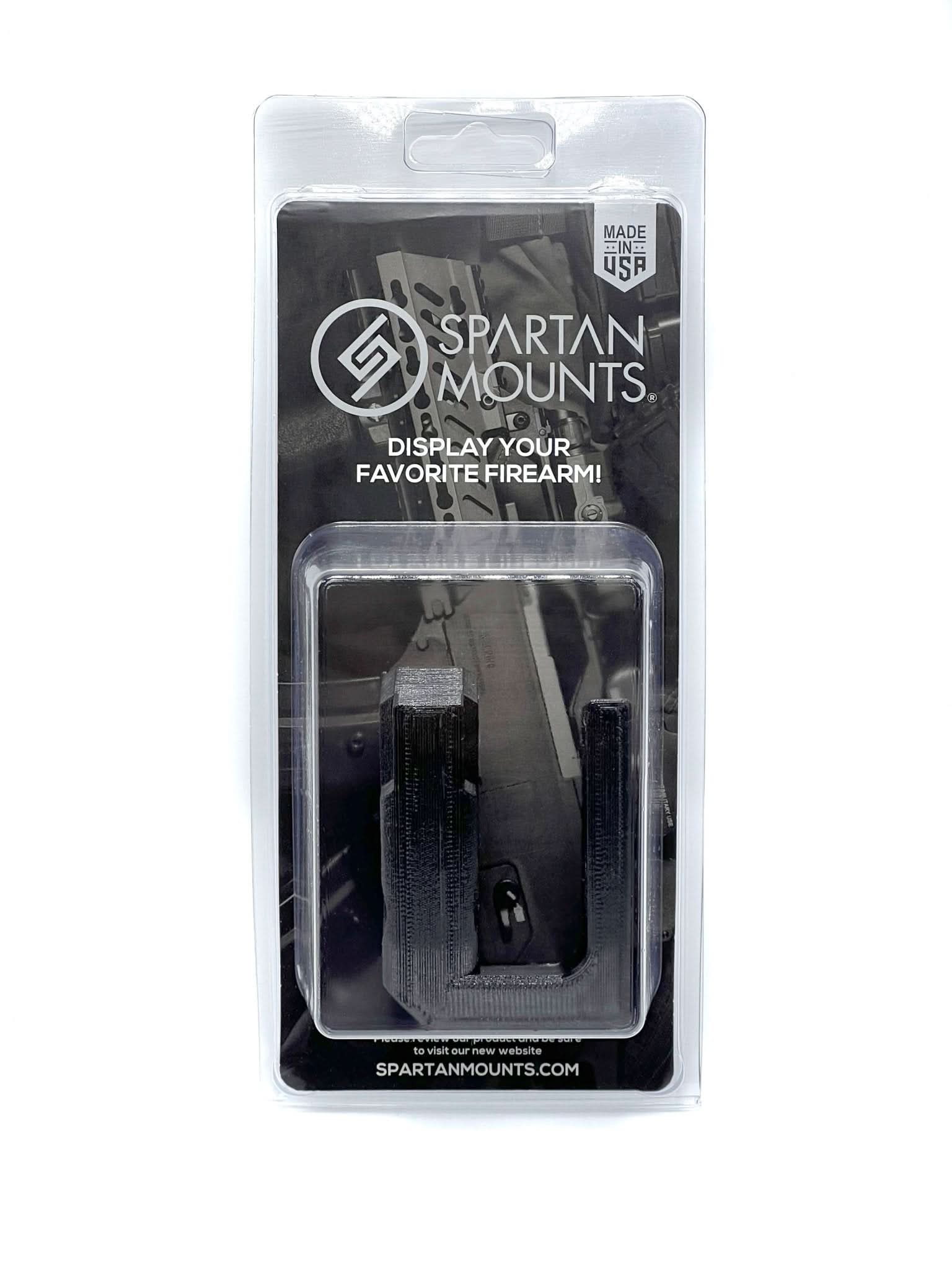 Spartan Mounts AR-9 Glock PCC wall mount shown in retail packaging