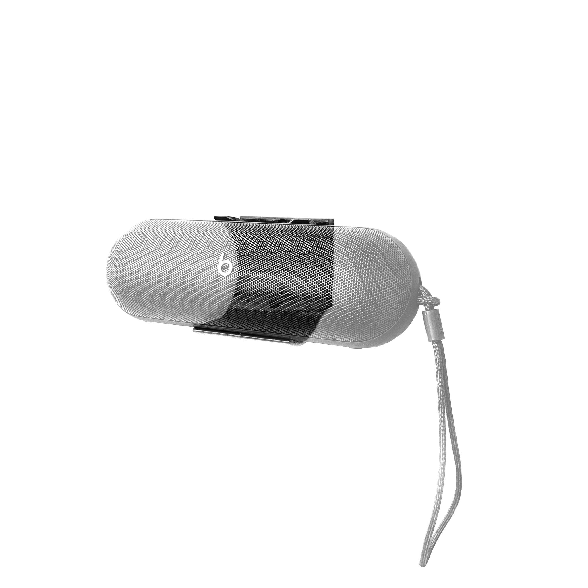 Beats Pill speaker shown mounted on the Spartan Mounts wall mount for a clean, space-saving setup