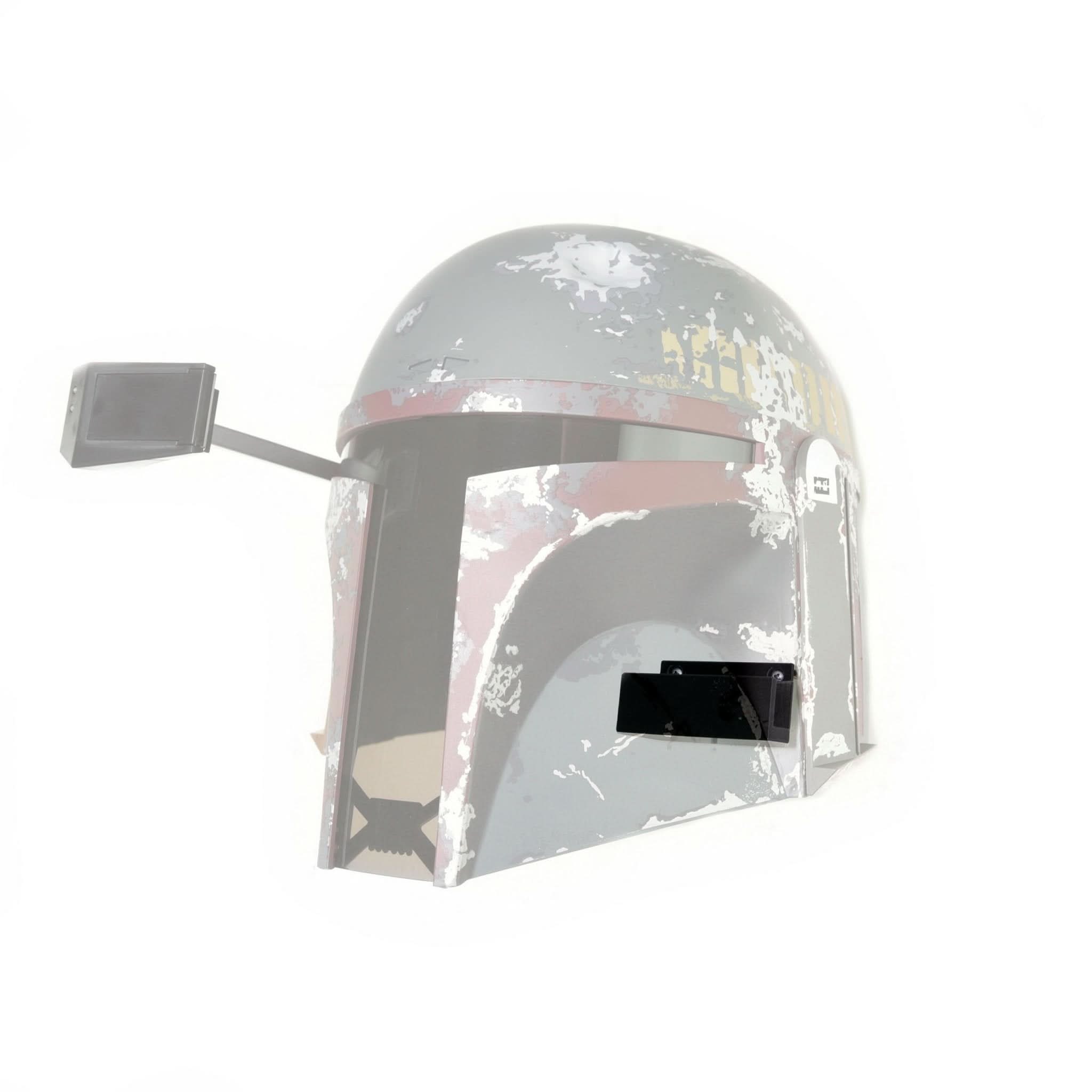 Boba Fett helmet shown mounted on the Spartan Mounts wall mount for a clean, off-the-floor display