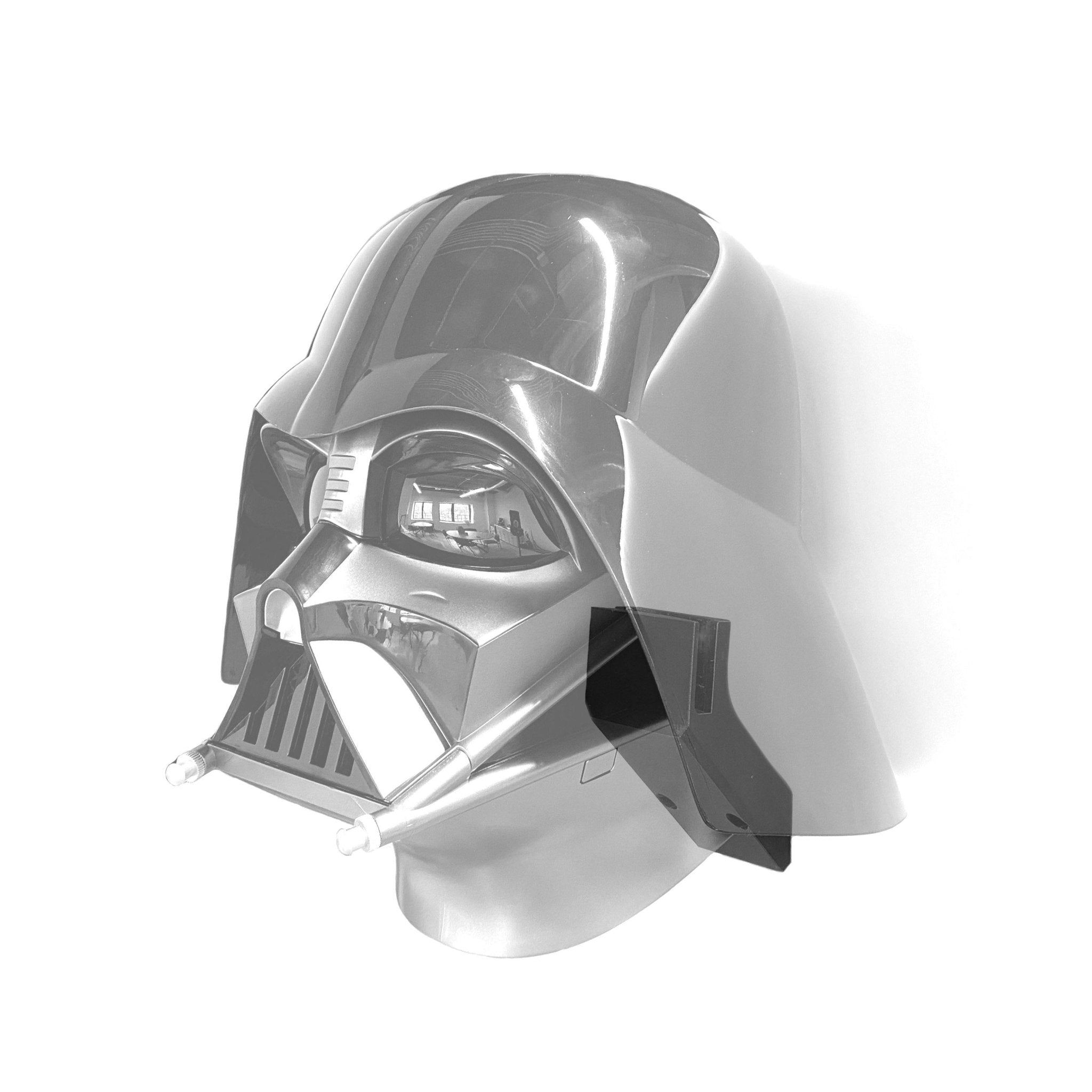 Darth Vader helmet shown mounted on the Spartan Mounts wall mount for a clean, off-the-floor display