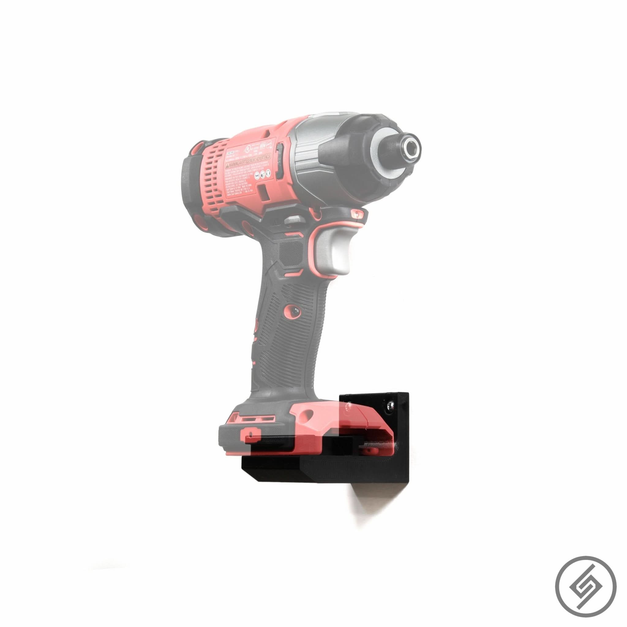 Craftsman 20V power tool shown mounted on the Spartan Mounts wall hook for organized garage and shop storage