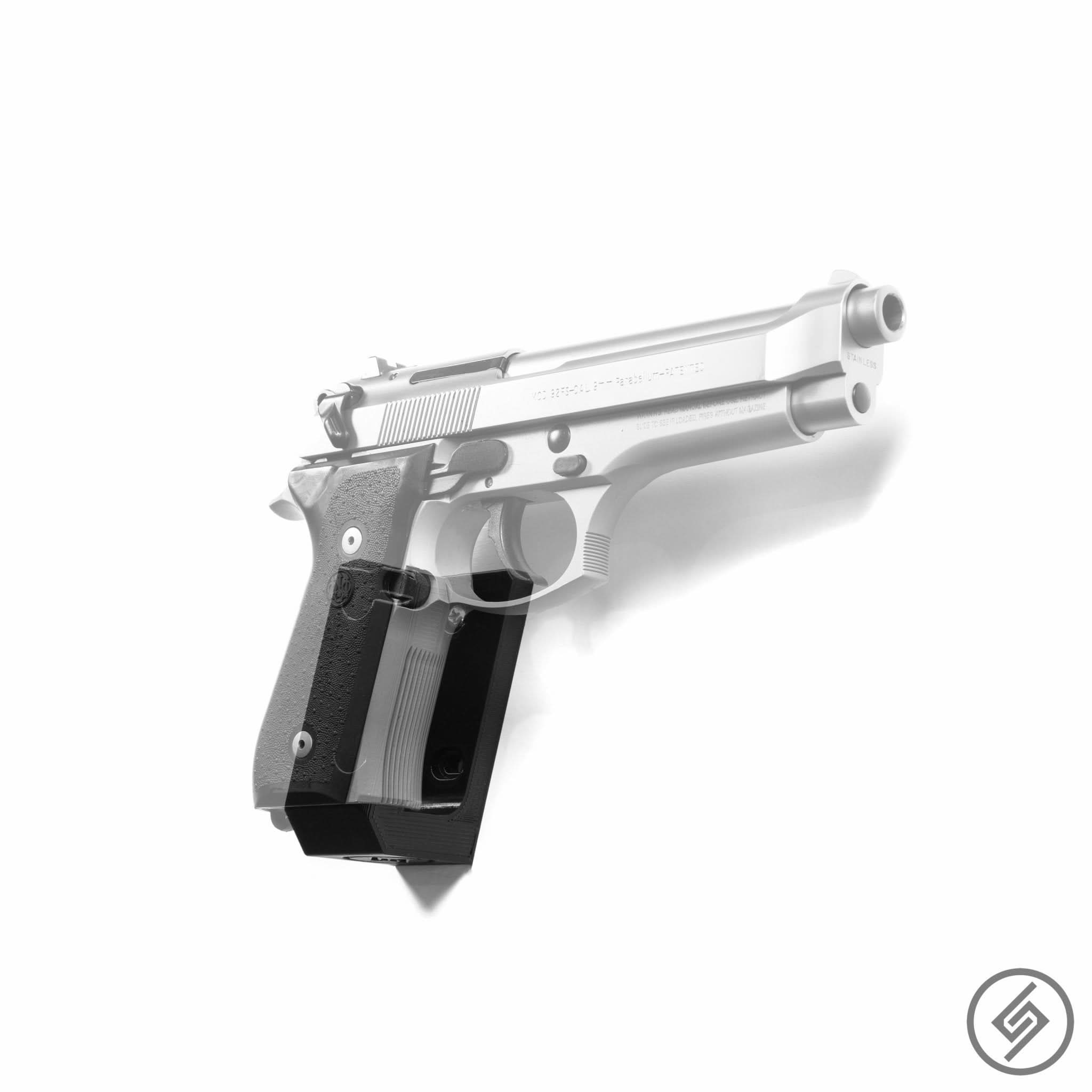 CZ 97 pistol shown mounted on the Spartan Mounts wall hook for a clean, quick-access display