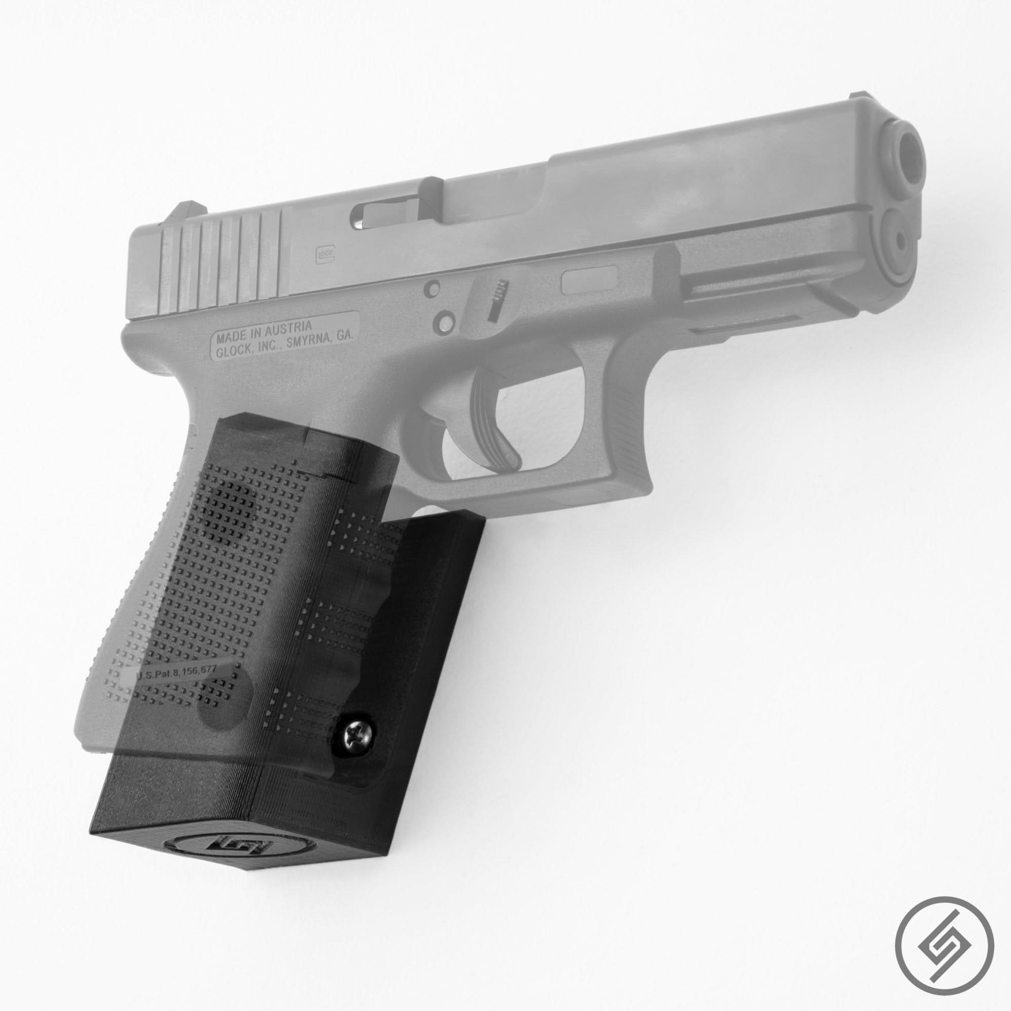 CZ P-07/P-09/P-10 pistol shown mounted on the Spartan Mounts wall hook for a clean, quick-access display