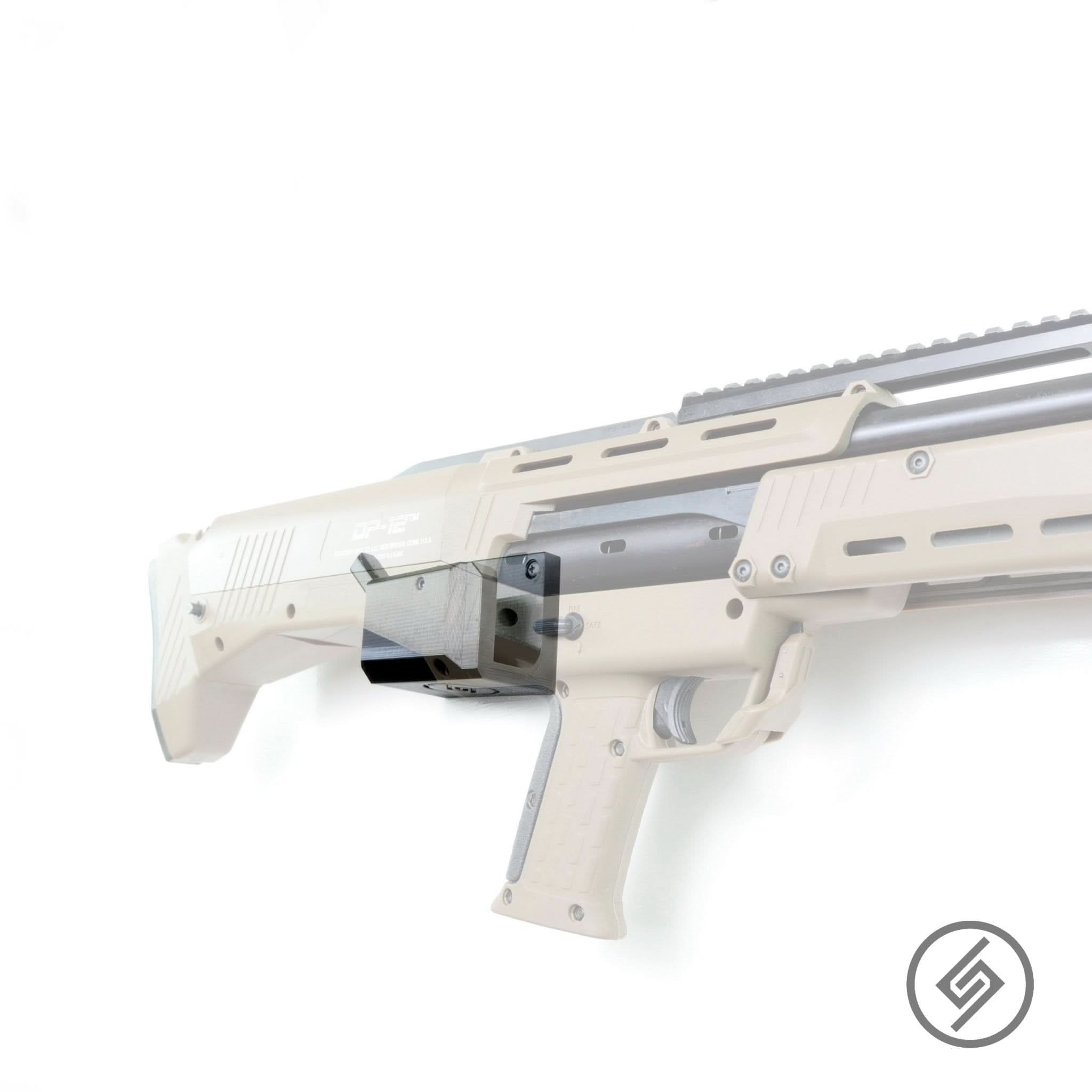 DP-12 shotgun shown mounted on the Spartan Mounts wall hook for secure, quick-access storage