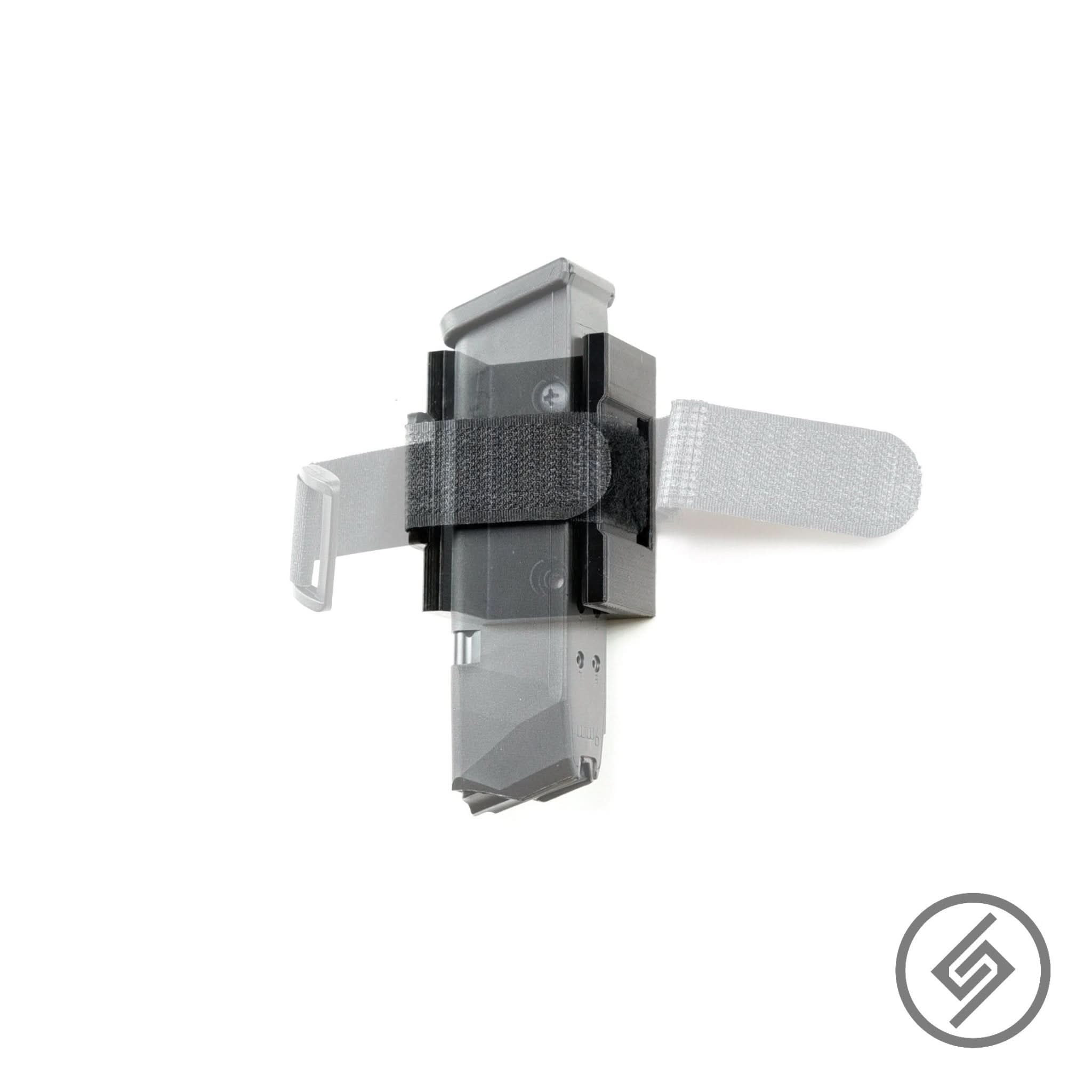 Glock magazines shown loaded in the Spartan Mounts Velcro-mount wall rack for organized, off-the-floor storage