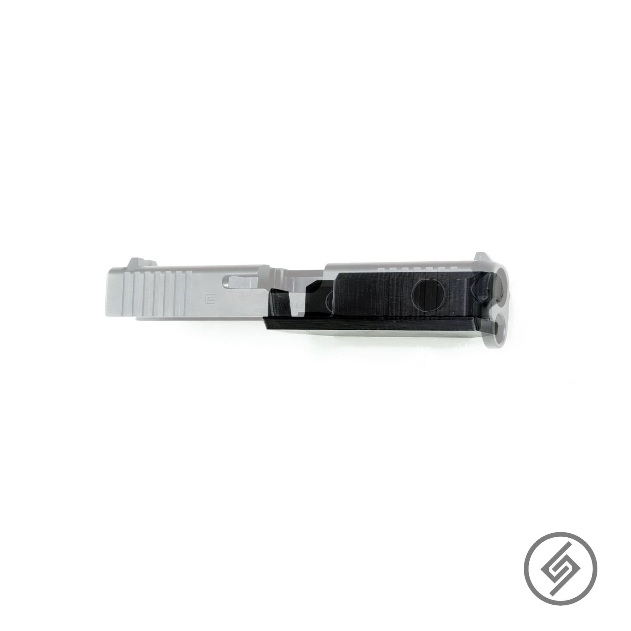 Glock slide shown mounted on the Spartan Mounts wall mount for organized, off-the-floor storage