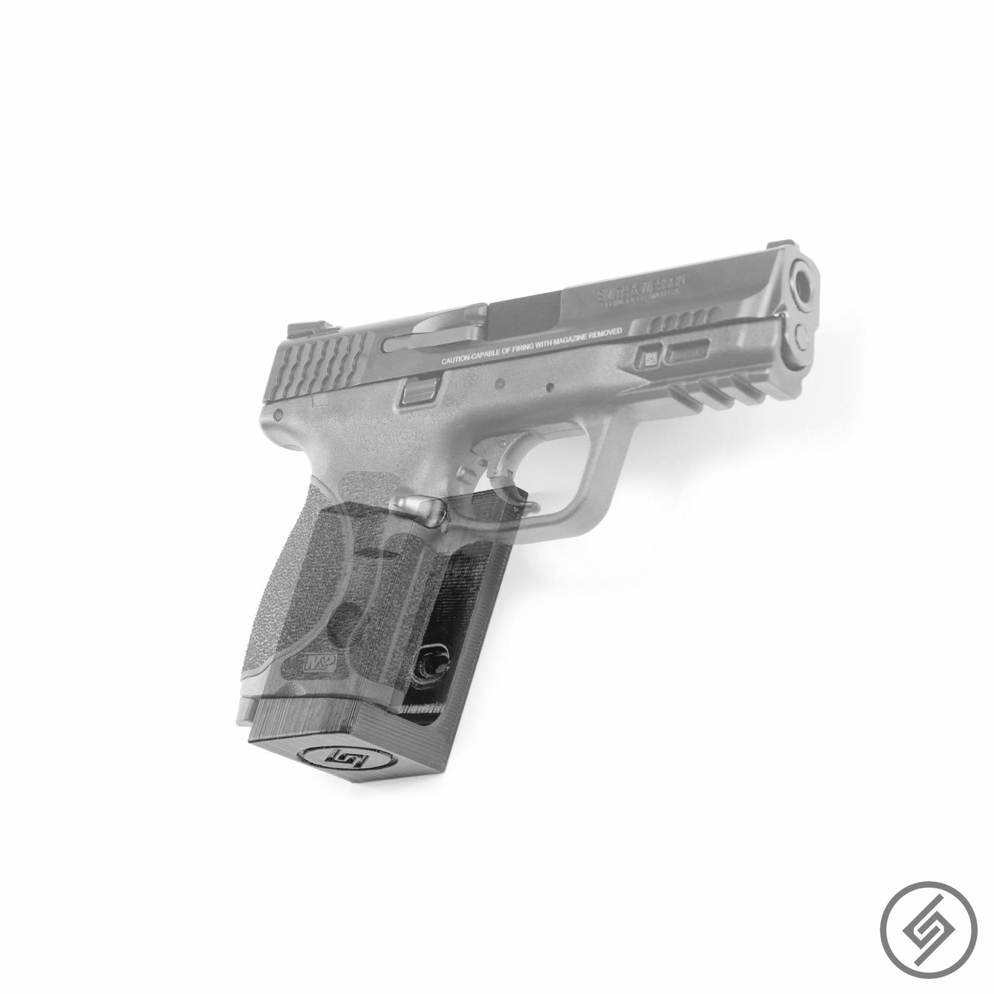 H&K .45 pistol shown mounted on the Spartan Mounts wall hook for a clean, quick-access display
