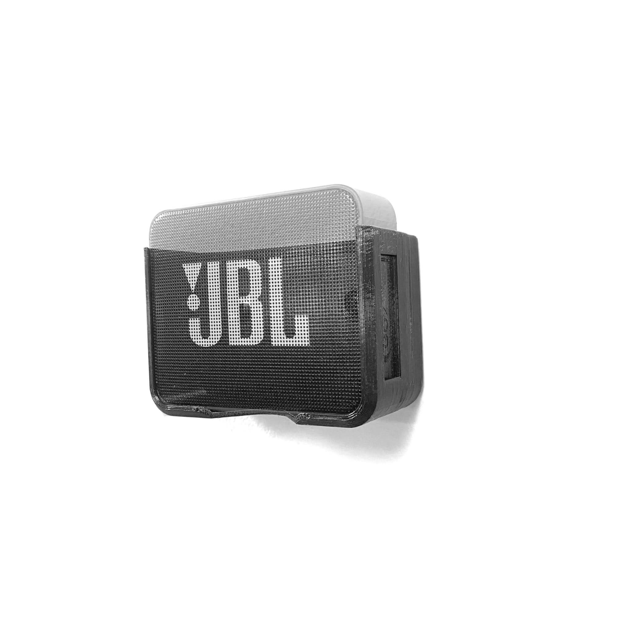JBL Go 2 speaker shown mounted on the Spartan Mounts wall mount for a clean, space-saving setup