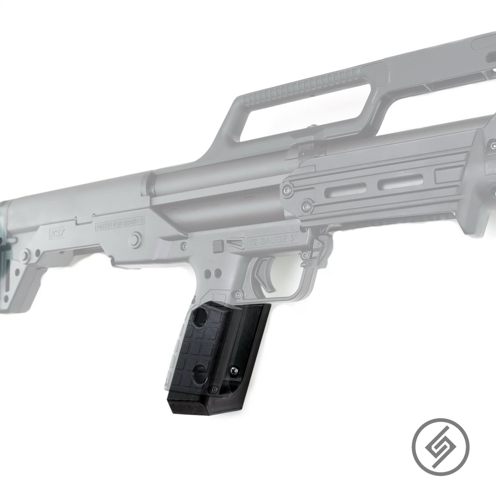 KEL-TEC KS7/KSG shotgun shown mounted on the Spartan Mounts wall hook for secure, quick-access storage