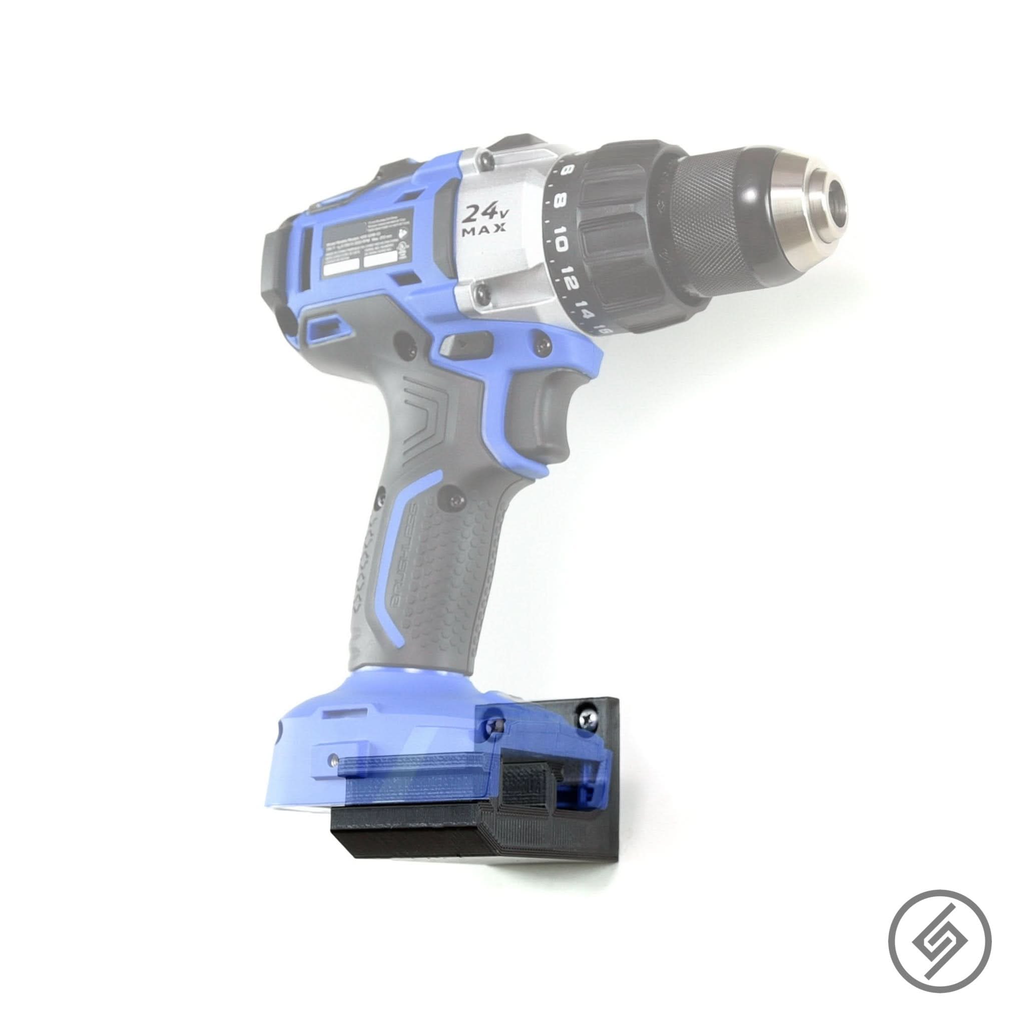 Kobalt 24V power tool shown mounted on the Spartan Mounts wall hook for organized garage and shop storage