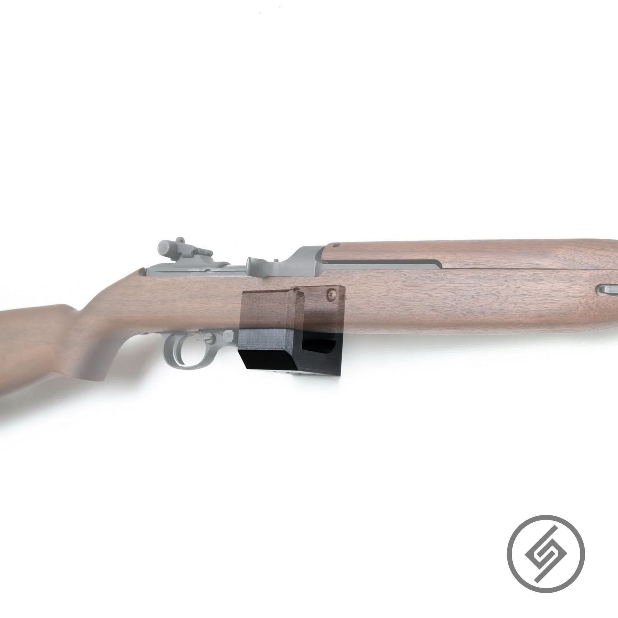 M1 Carbine rifle shown mounted on the Spartan Mounts wall hook for secure, quick-access storage