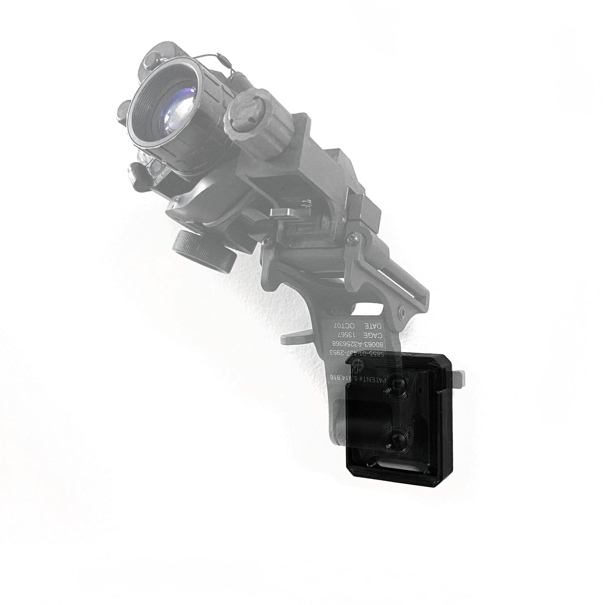 MICH/ACH helmet with NVG shroud shown mounted on the Spartan Mounts wall mount for organized, off-the-floor storage