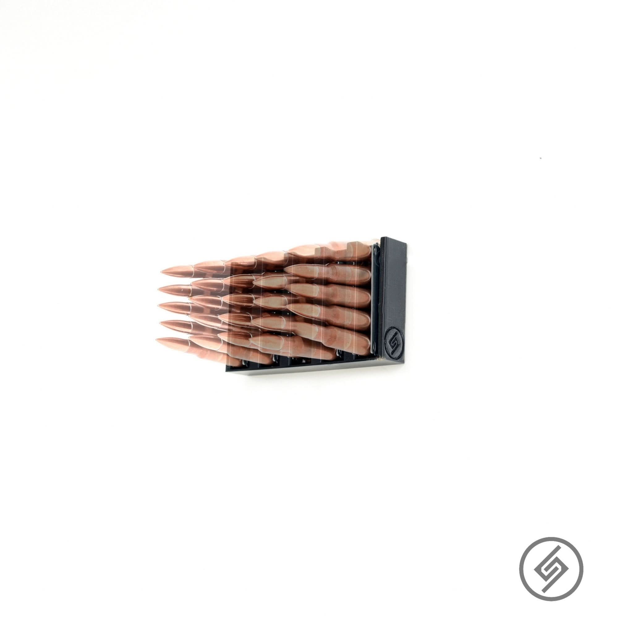 Mosin-Nagant stripper clips shown loaded in the Spartan Mounts wall rack for organized, off-the-floor storage
