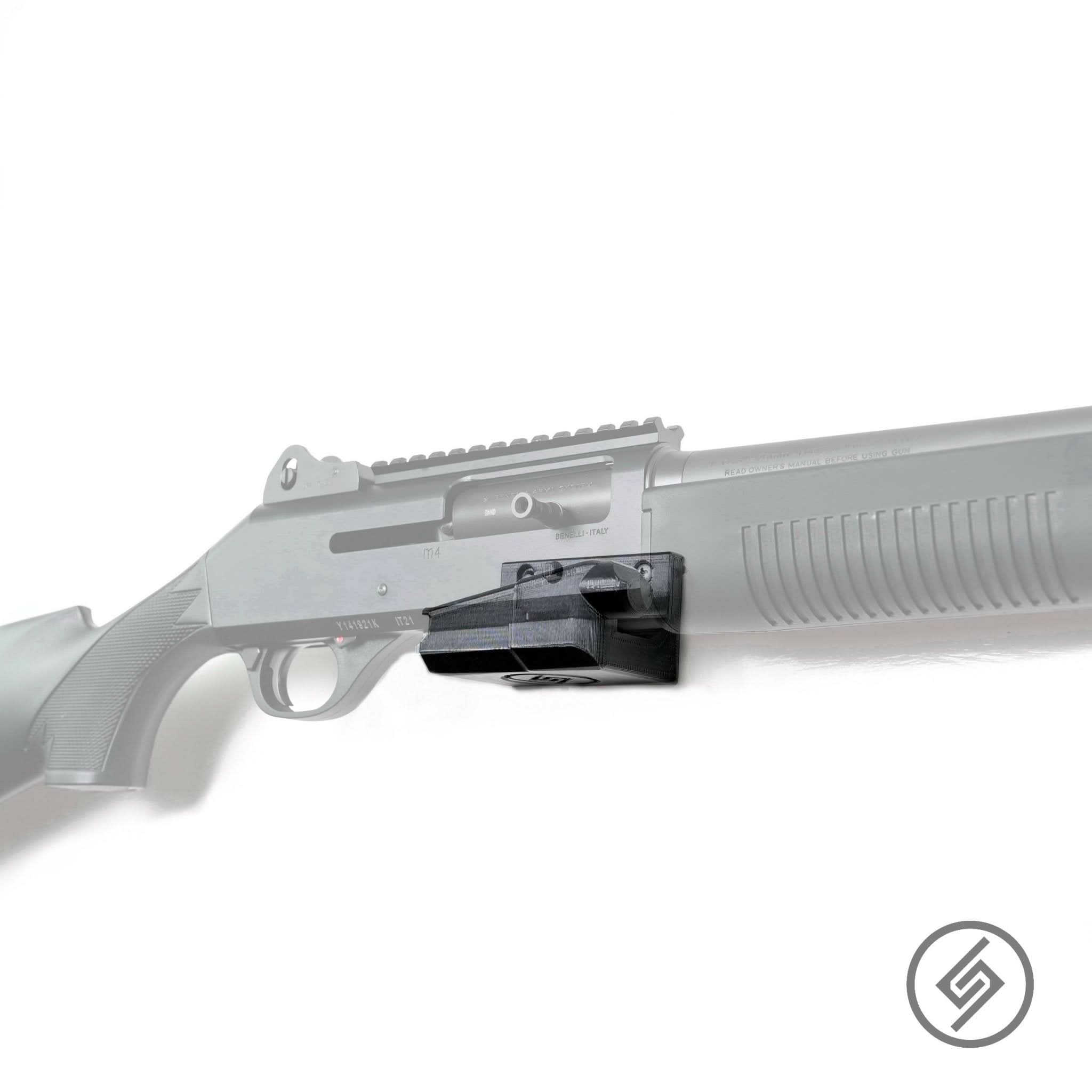 Mosin-Nagant Archangel rifle shown mounted on the Spartan Mounts wall hook for secure, quick-access storage
