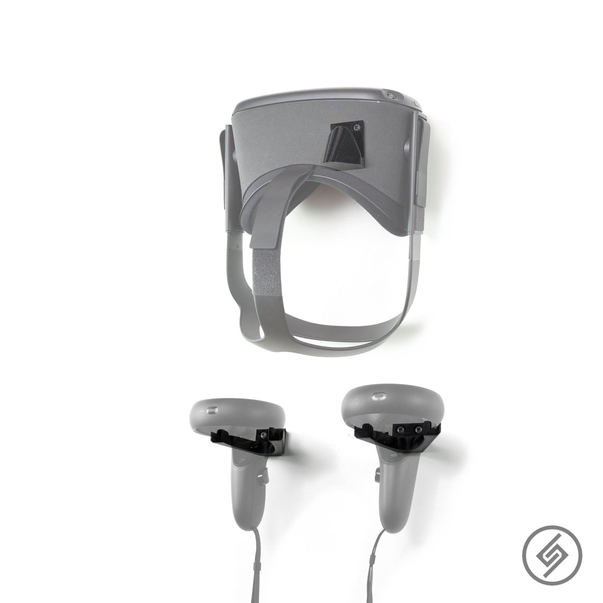 Oculus Quest VR headset shown mounted on the Spartan Mounts wall mount for organized, off-the-floor storage