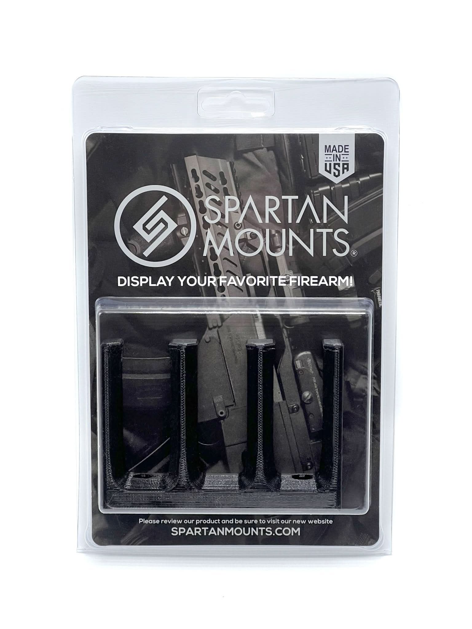 Spartan Mounts AR-10 PMAG 3-magazine wall mount shown in retail packaging