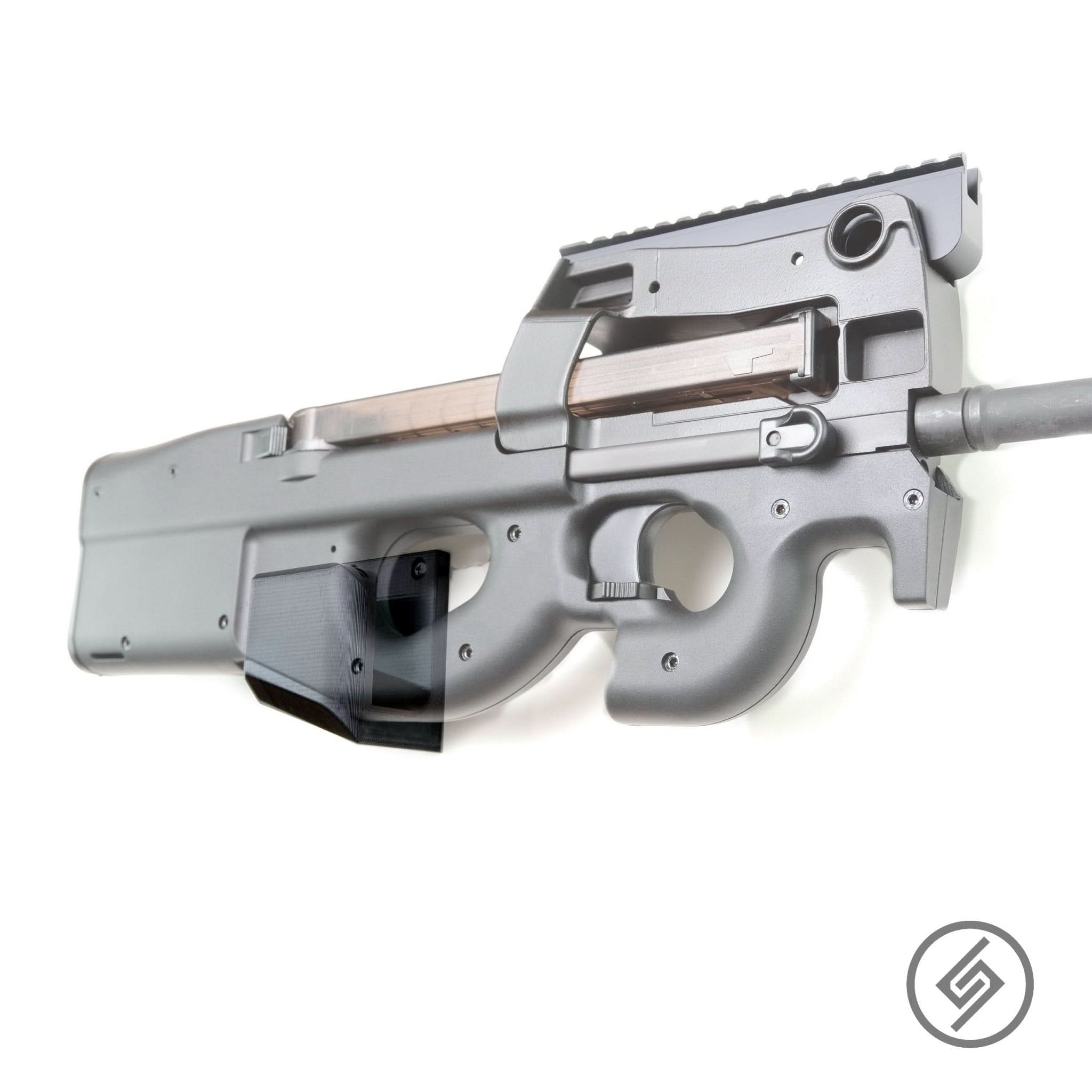 PS90 rifle shown mounted on the Spartan Mounts wall hook for secure, quick-access storage