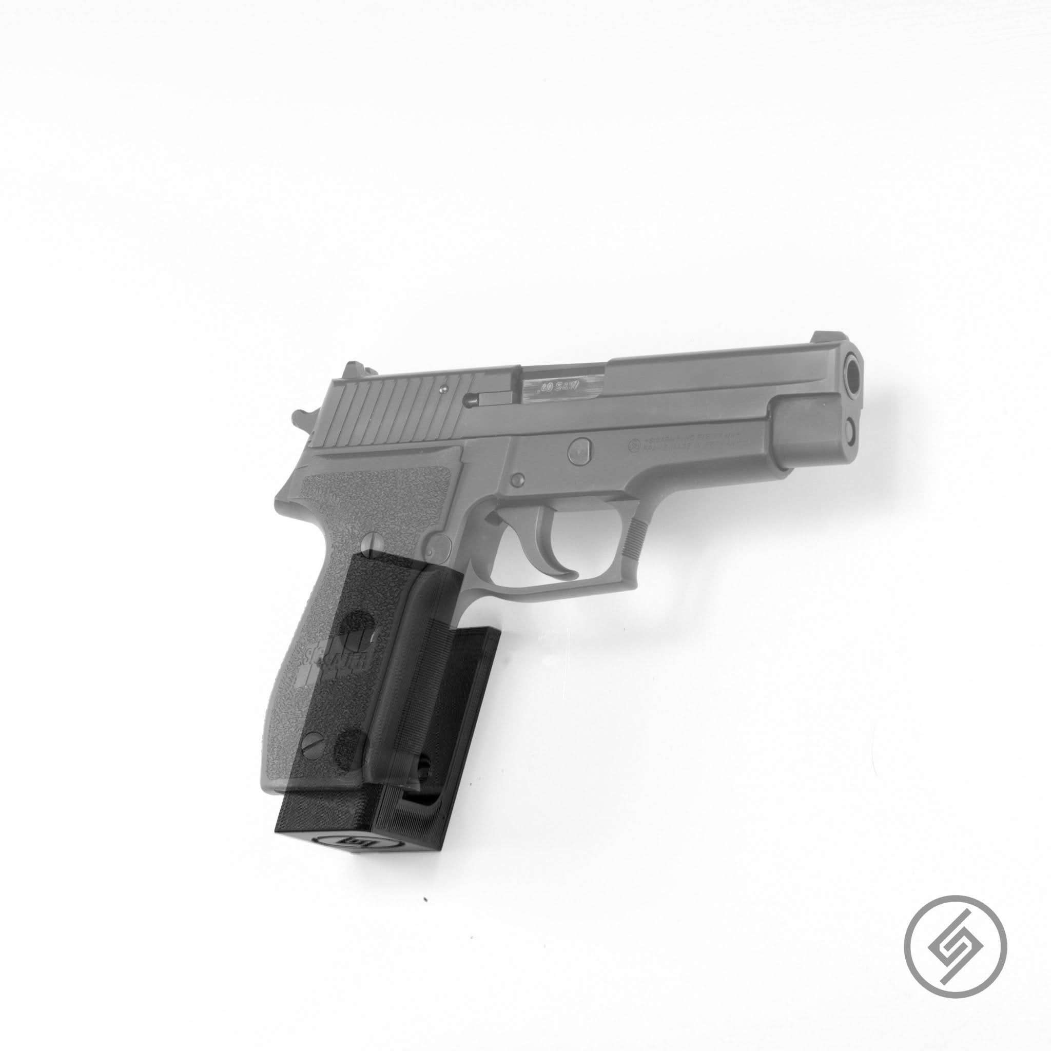 SIG P226 and P2022 pistol shown mounted on the Spartan Mounts wall hook, keeping the pistol accessible and clutter-free
