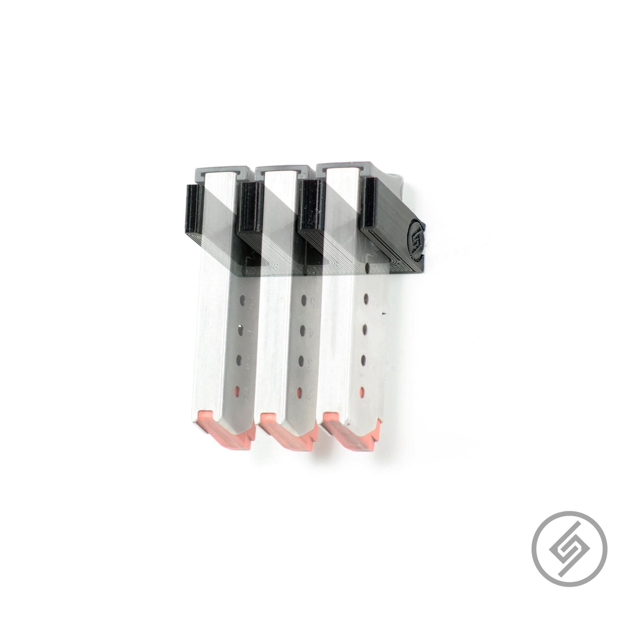 S&W Bodyguard 380 magazines shown loaded in the Spartan Mounts wall rack for organized, off-the-floor storage