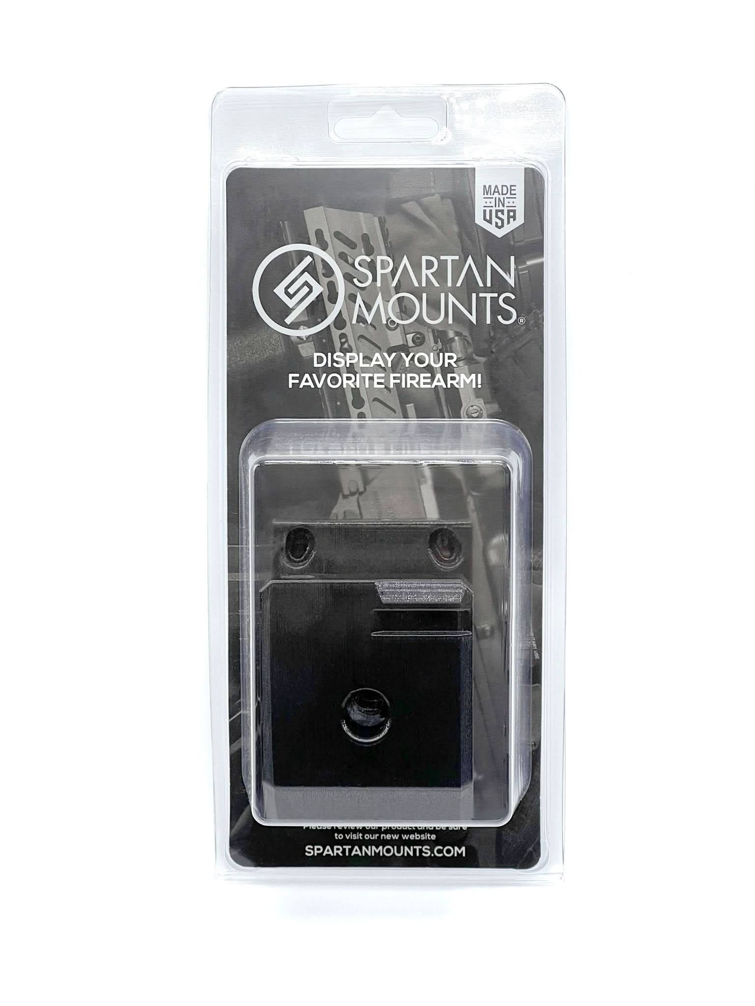 Spartan Mounts AR-15 wall mount shown in retail packaging