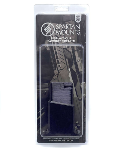Spartan Mounts AR-15 vertical wall mount shown in retail packaging