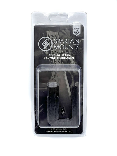 Spartan Mounts AR-9 Glock PCC wall mount shown in retail packaging