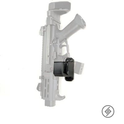 CZ Scorpion EVO 3 shown in the Spartan Mounts QDM quick-defense wall mount for fast, ready access