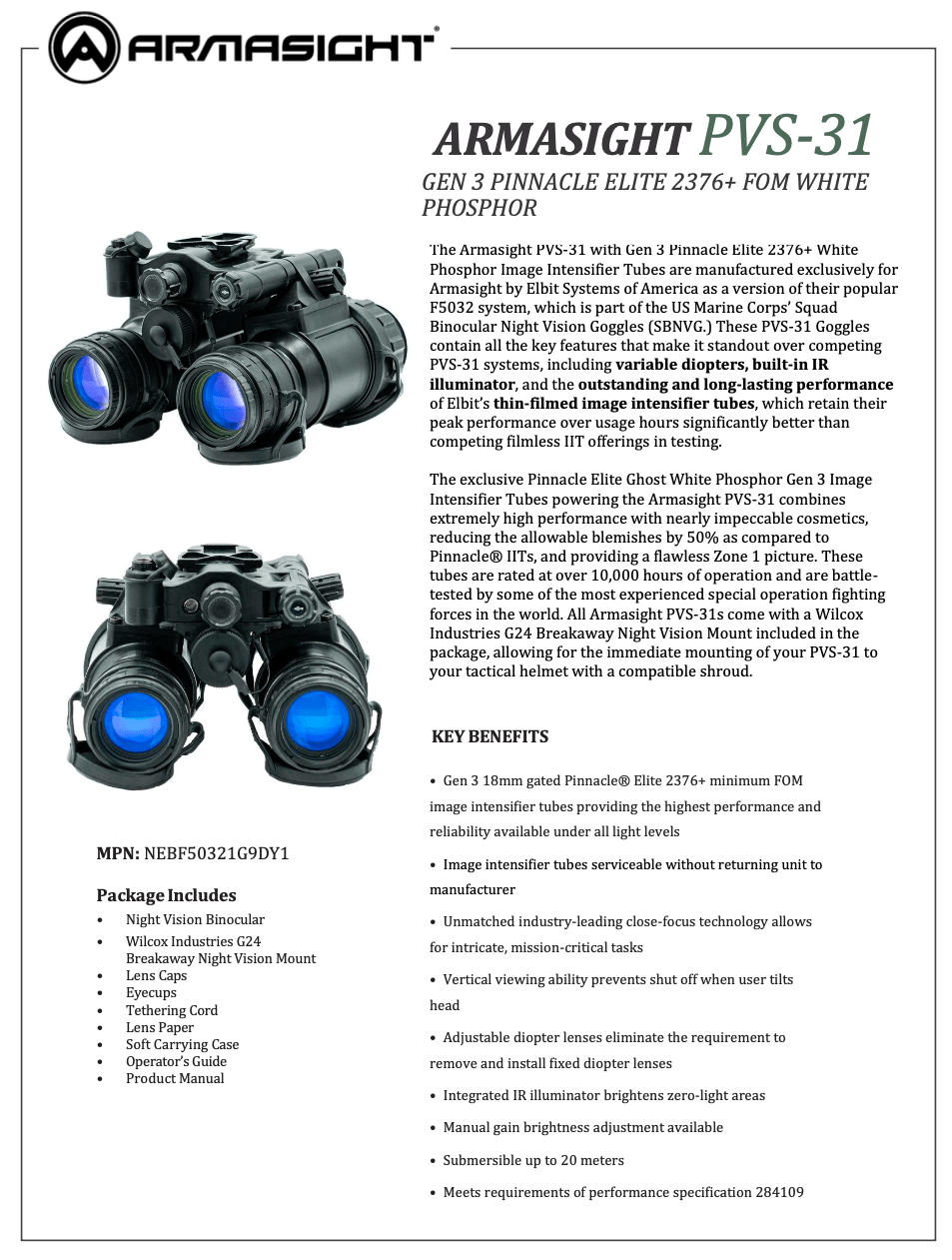 Elbit Systems Armasight PVS - 31D 1x27mm Pinnacle Elite 2376+ FOM | Gen 3 IIT, Dual - Channel Night Vision Binoculars by Spartan Mounts img - 5 - Mounting and Storage Solution