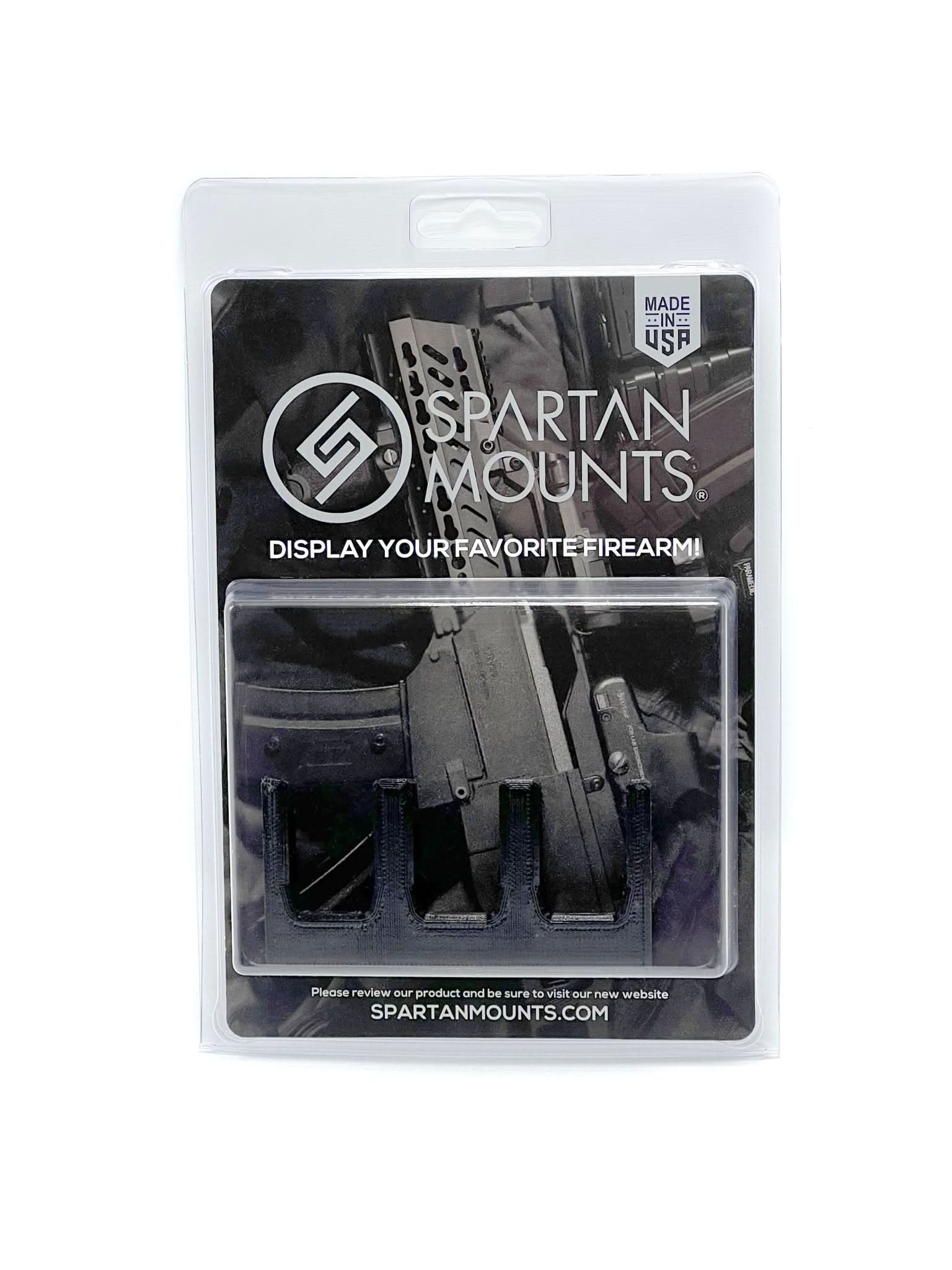 Spartan Mounts Glock 3-magazine wall mount shown in retail packaging