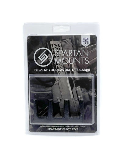 Spartan Mounts Glock 3-magazine wall mount shown in retail packaging