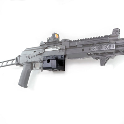 IWI Galil 5.56 ACE AK-style rifle shown mounted on the Spartan Mounts wall hook for secure, quick-access storage