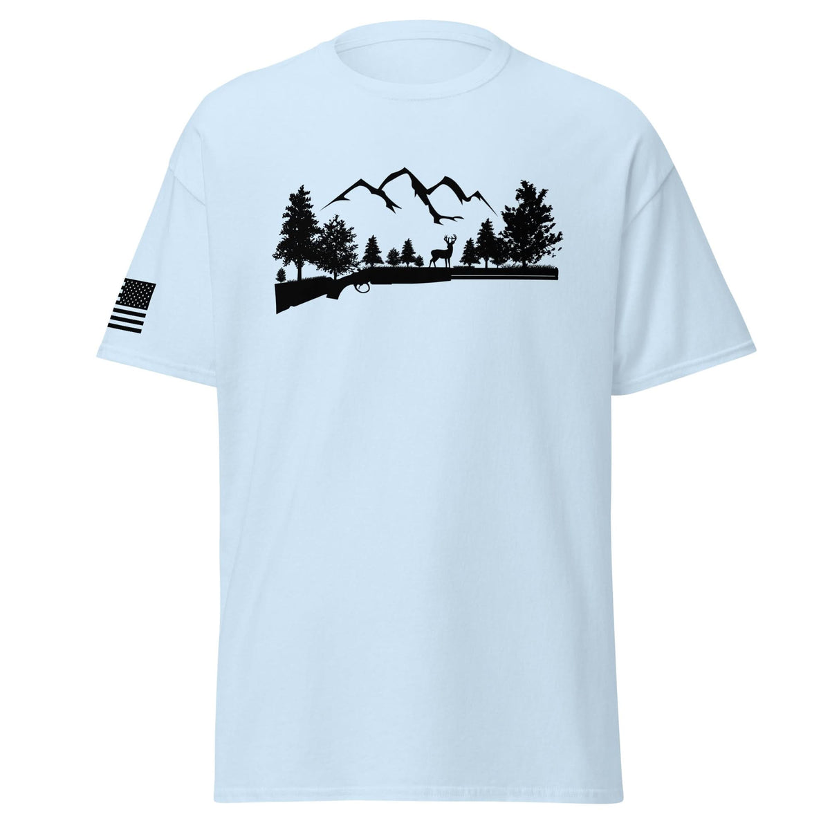 Shotgun and Mountains Shirt | Black Ink by Spartan Mounts - Light Blue S