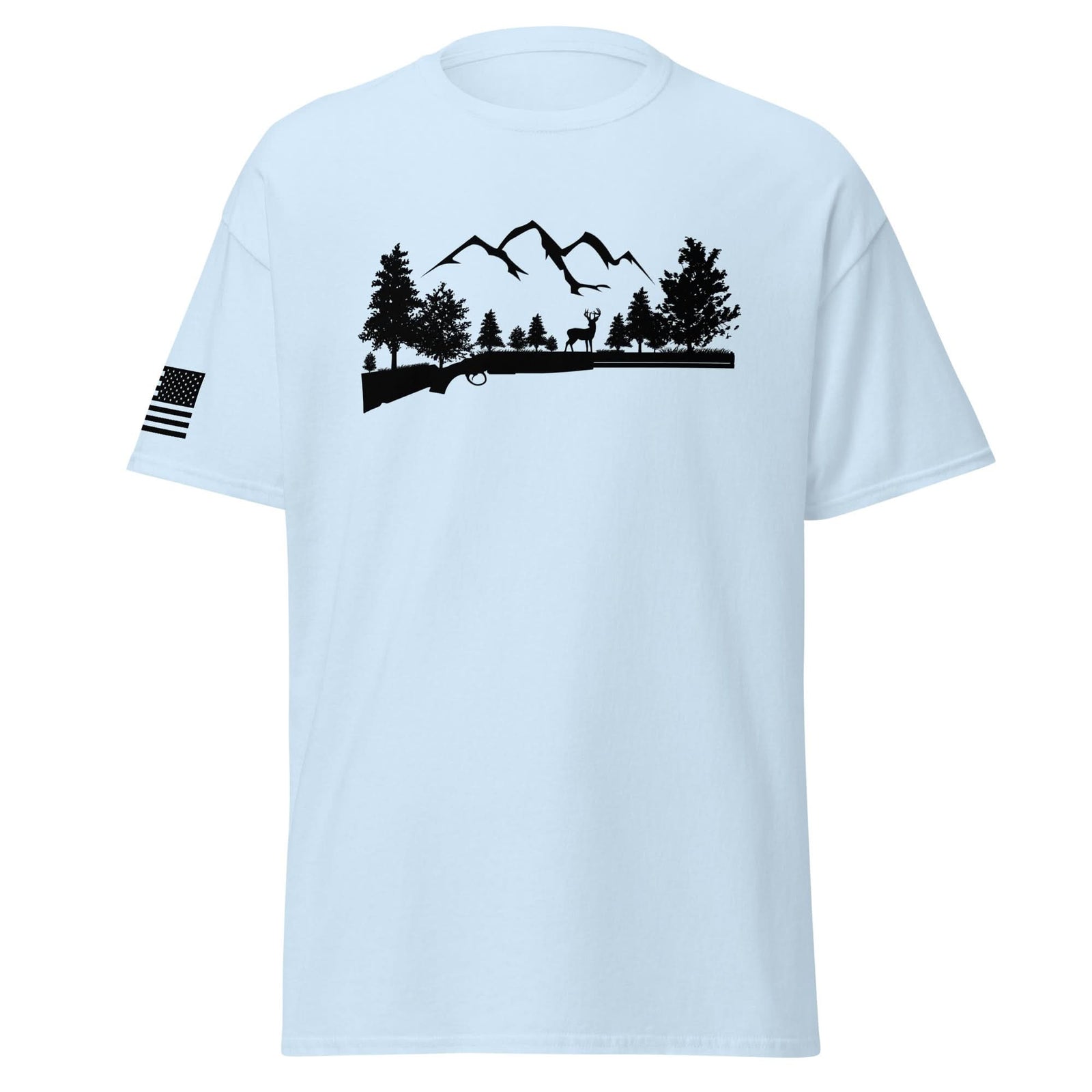 Shotgun and Mountains Shirt | Black Ink by Spartan Mounts - Light Blue S