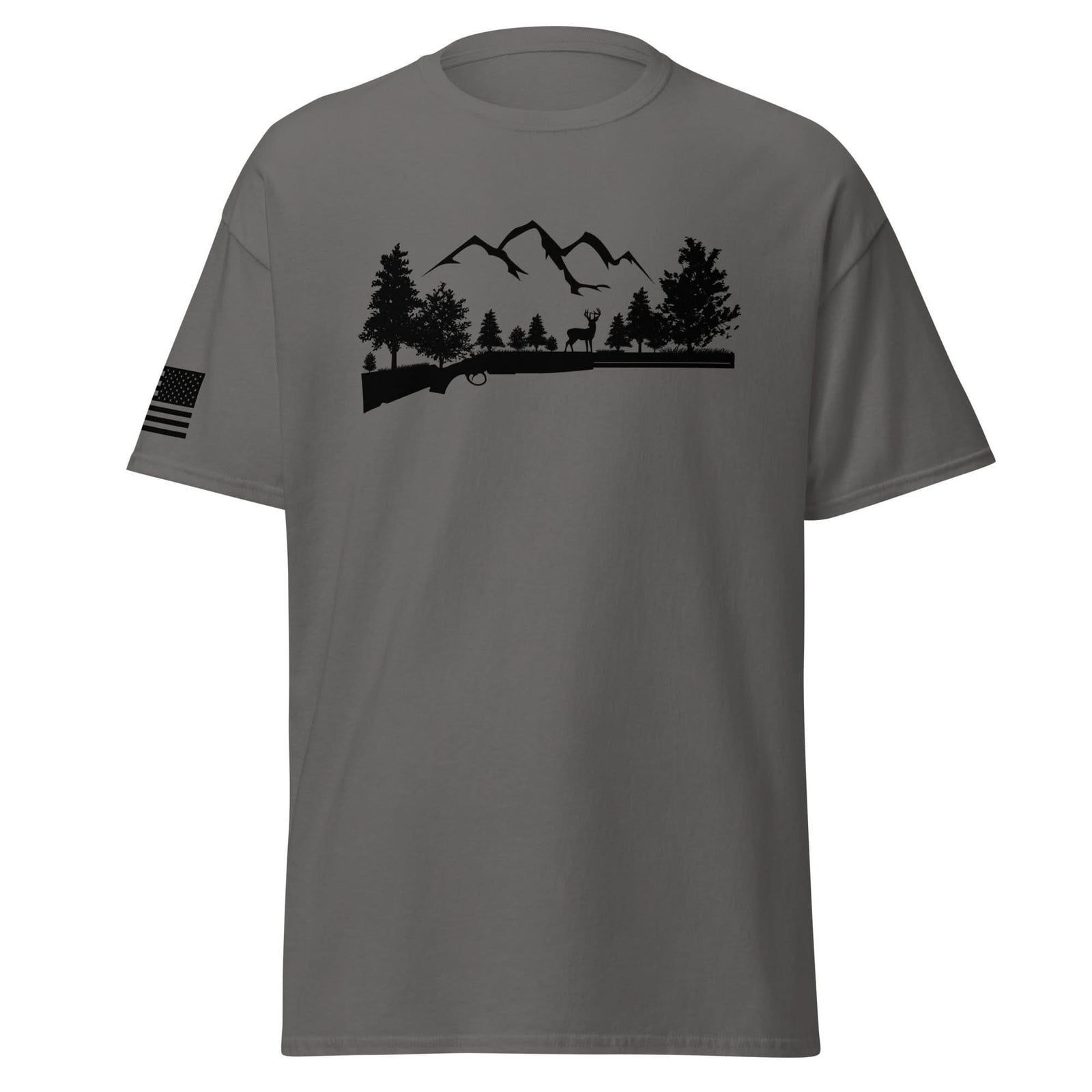 Shotgun and Mountains Shirt | Black Ink by Spartan Mounts - Charcoal S