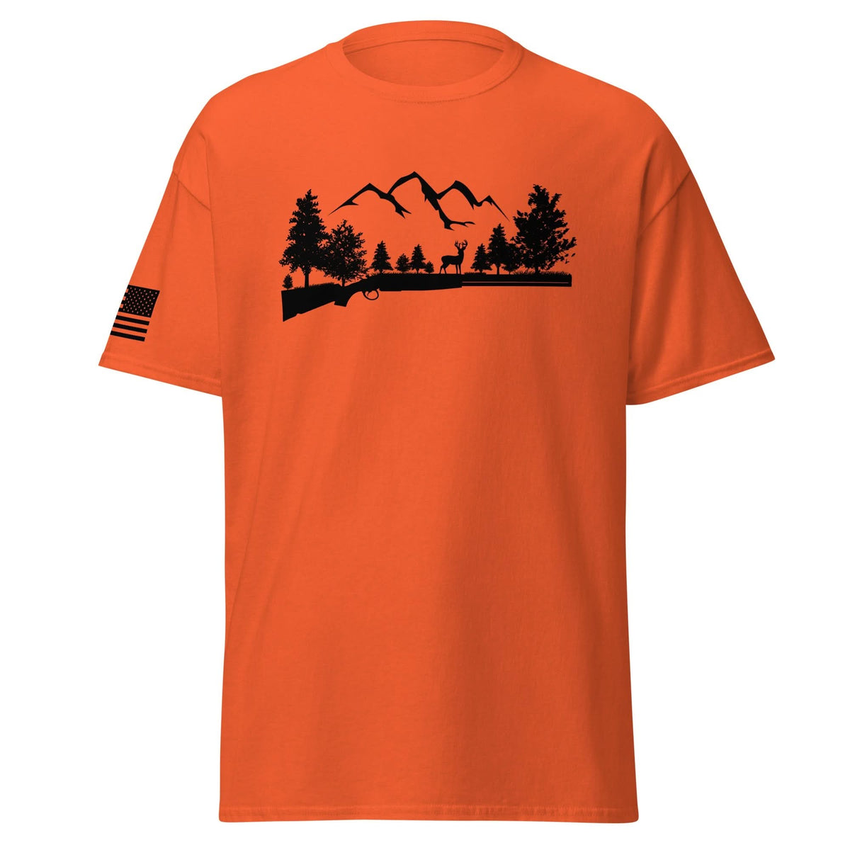 Shotgun and Mountains Shirt | Black Ink by Spartan Mounts - Orange S
