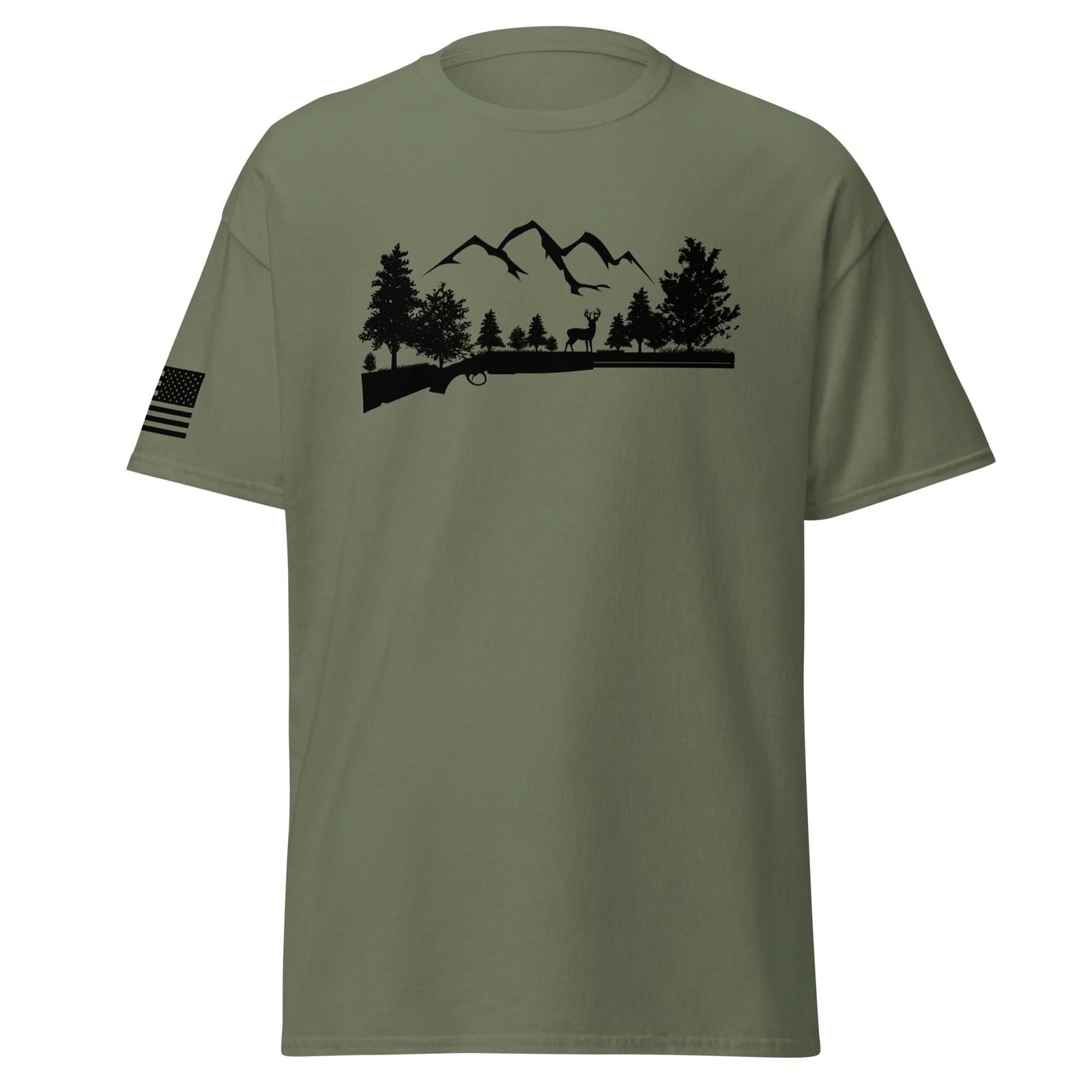 Shotgun and Mountains Shirt | Black Ink by Spartan Mounts - Military Green S