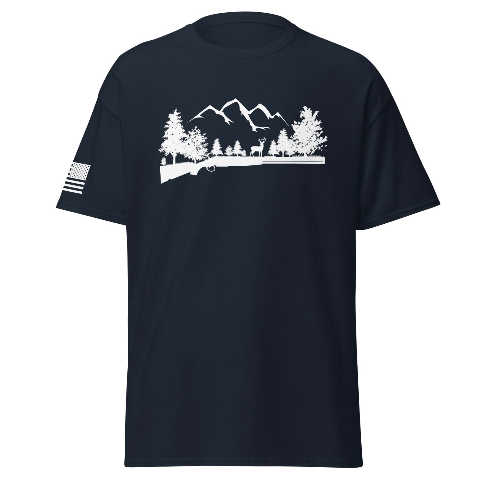 Shotgun and Mountains Shirt | White Ink by Spartan Mounts - Navy S