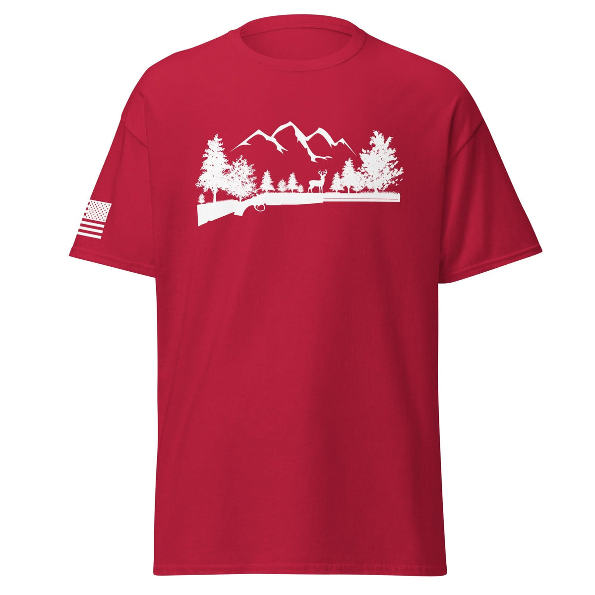 Shotgun and Mountains Shirt | White Ink by Spartan Mounts - Cardinal S