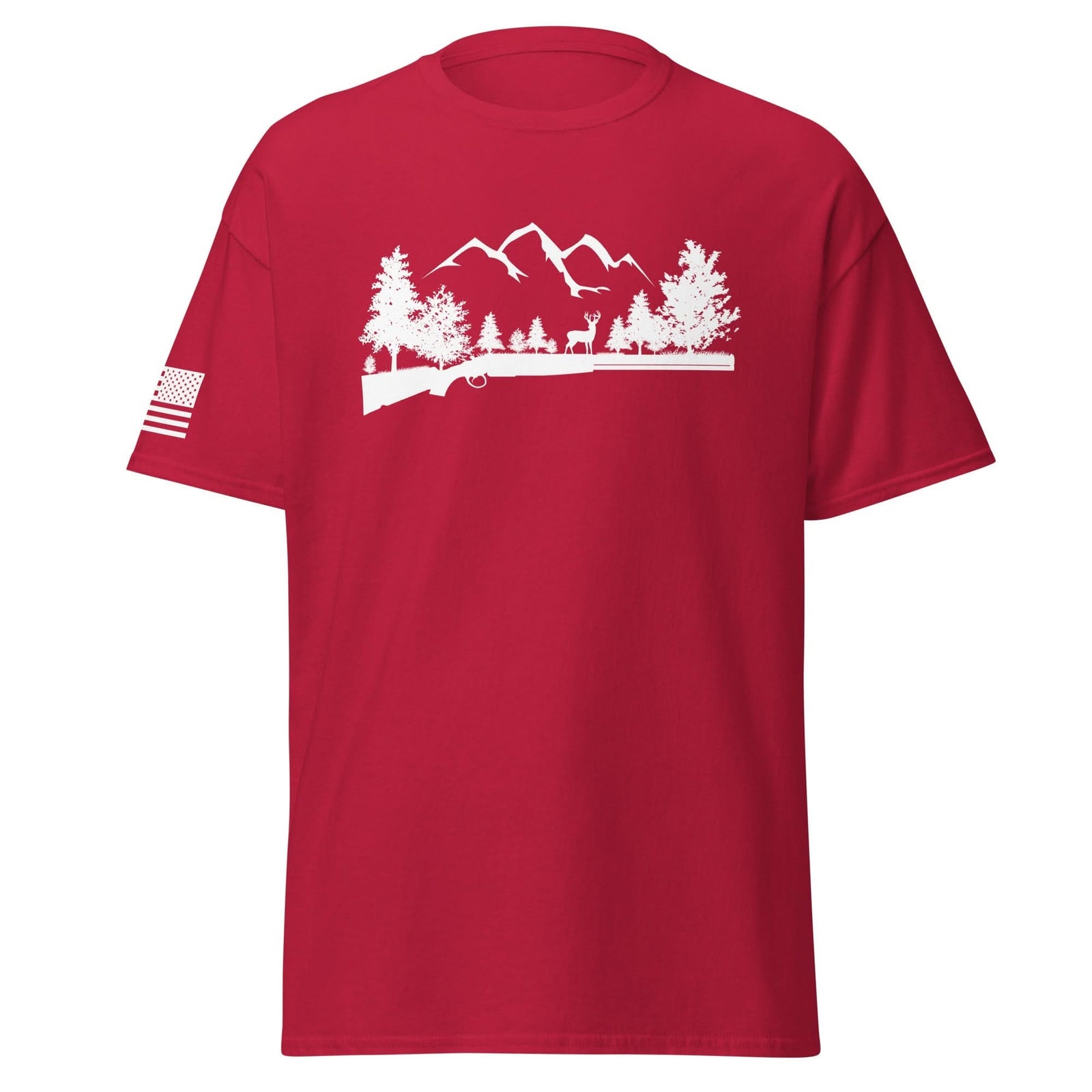 Shotgun and Mountains Shirt | White Ink by Spartan Mounts - Cardinal S