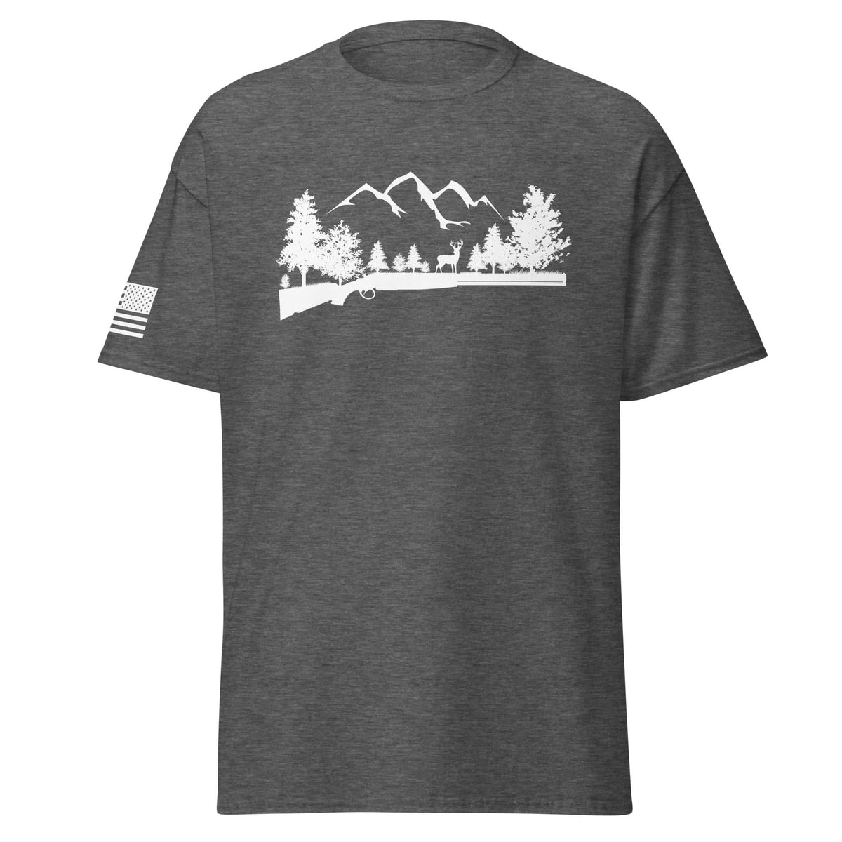Shotgun and Mountains Shirt | White Ink by Spartan Mounts - Dark Heather S