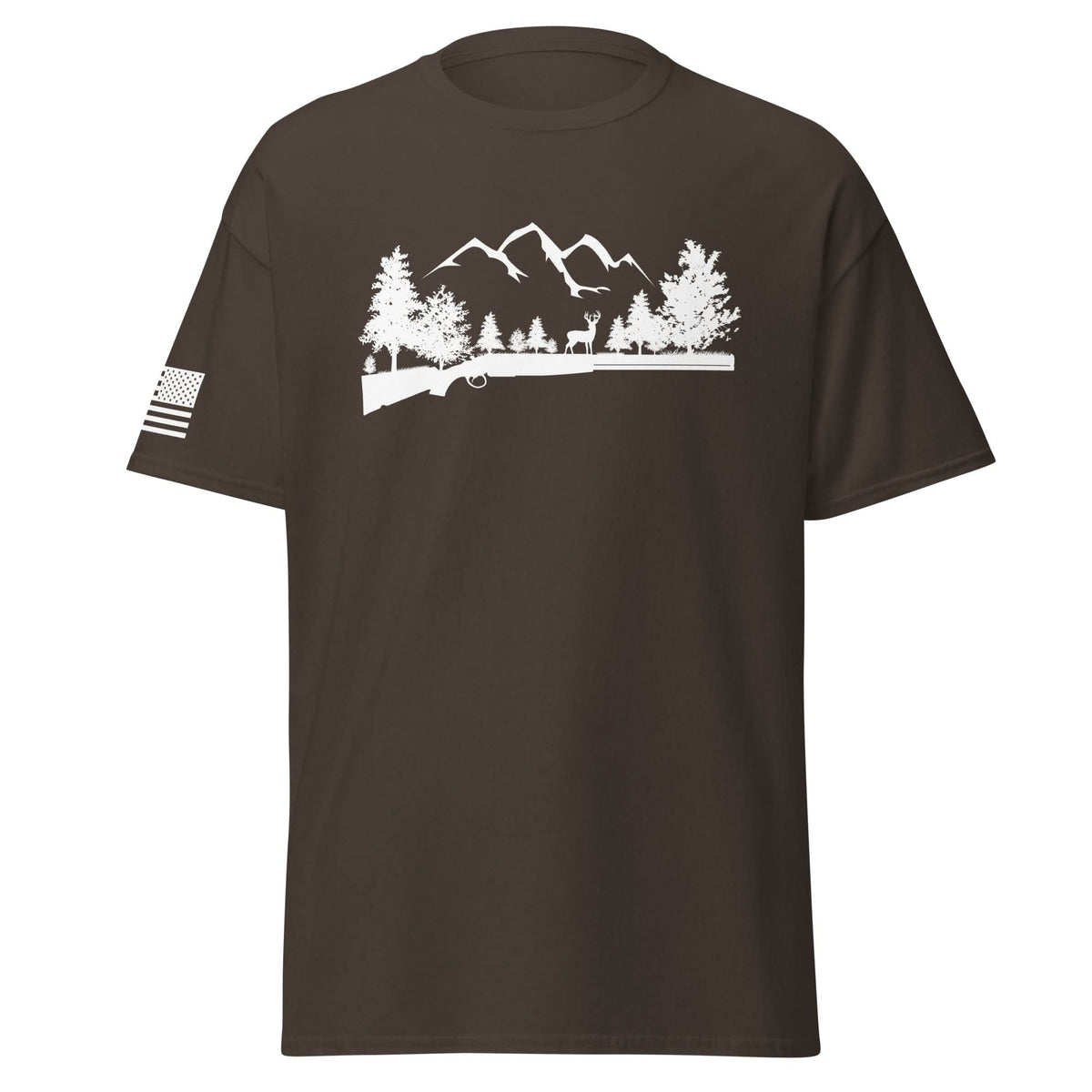 Shotgun and Mountains Shirt | White Ink by Spartan Mounts - Dark Chocolate S