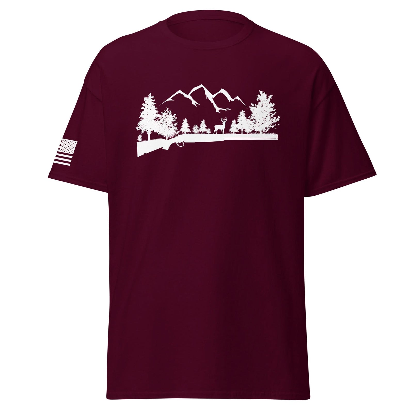 Shotgun and Mountains Shirt | White Ink by Spartan Mounts - Maroon S