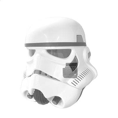 Stormtrooper helmet shown mounted on the Spartan Mounts wall mount for a clean, off-the-floor display